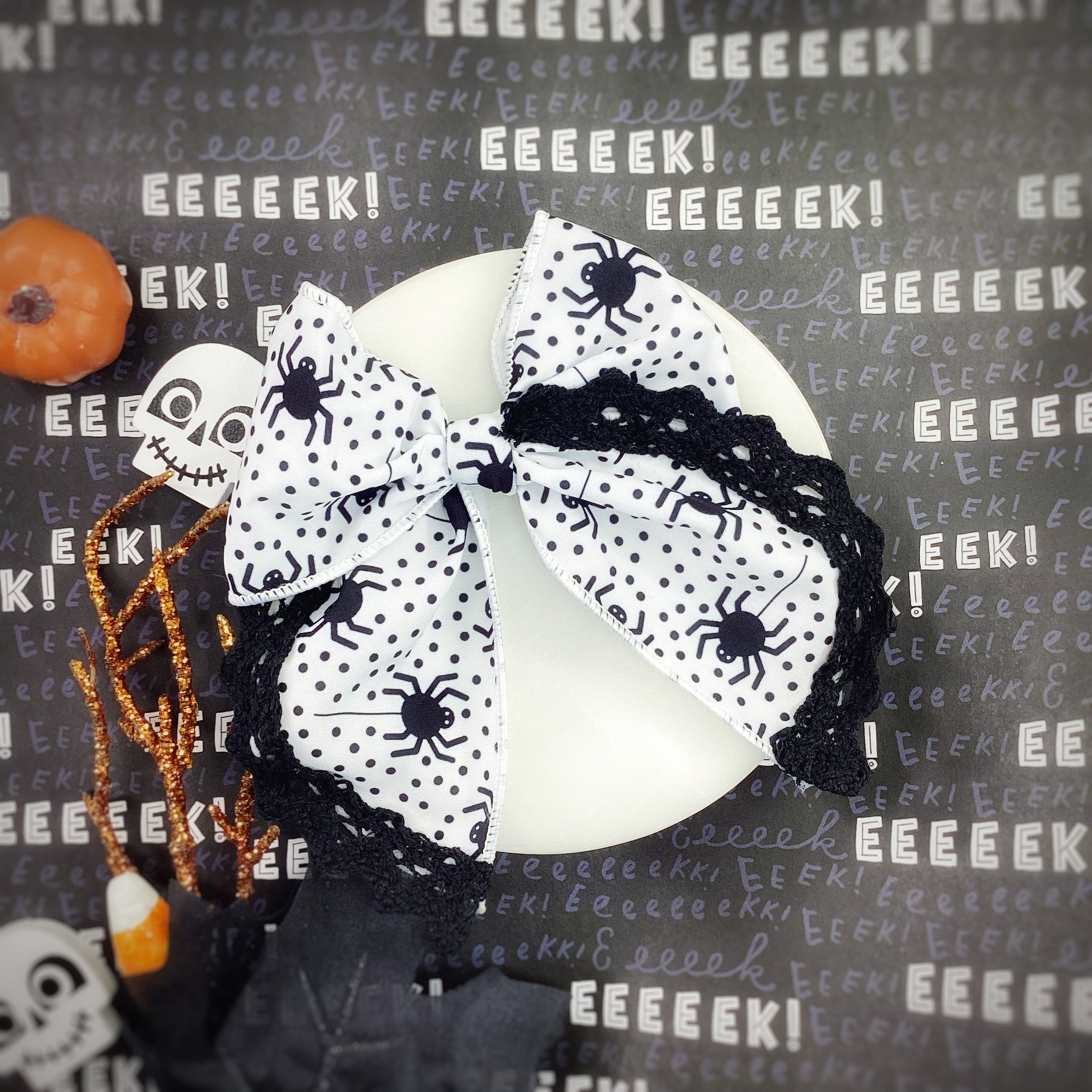 Polka Dot Spiders Bow Strip, Headband and Scrunchie Collection