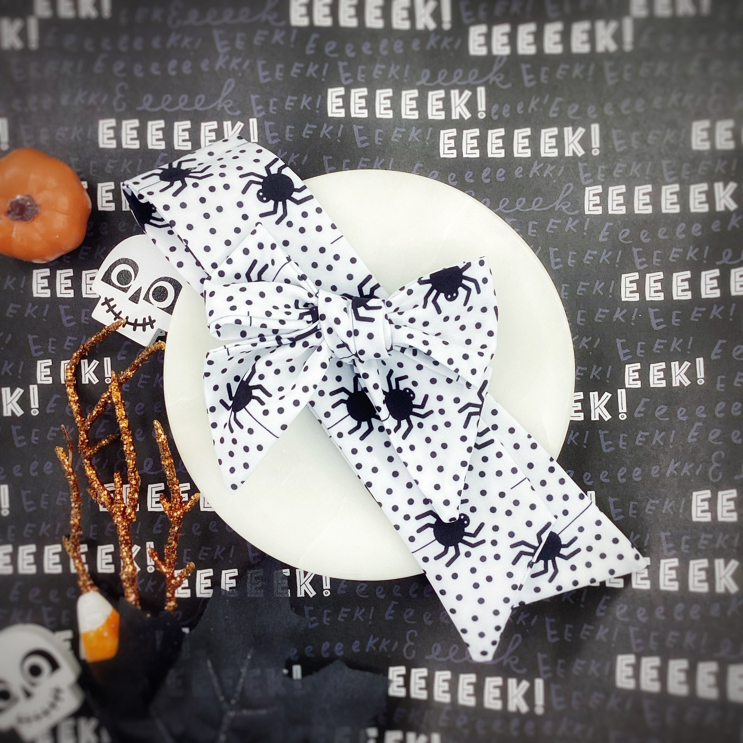 Polka Dot Spiders Bow Strip, Headband and Scrunchie Collection