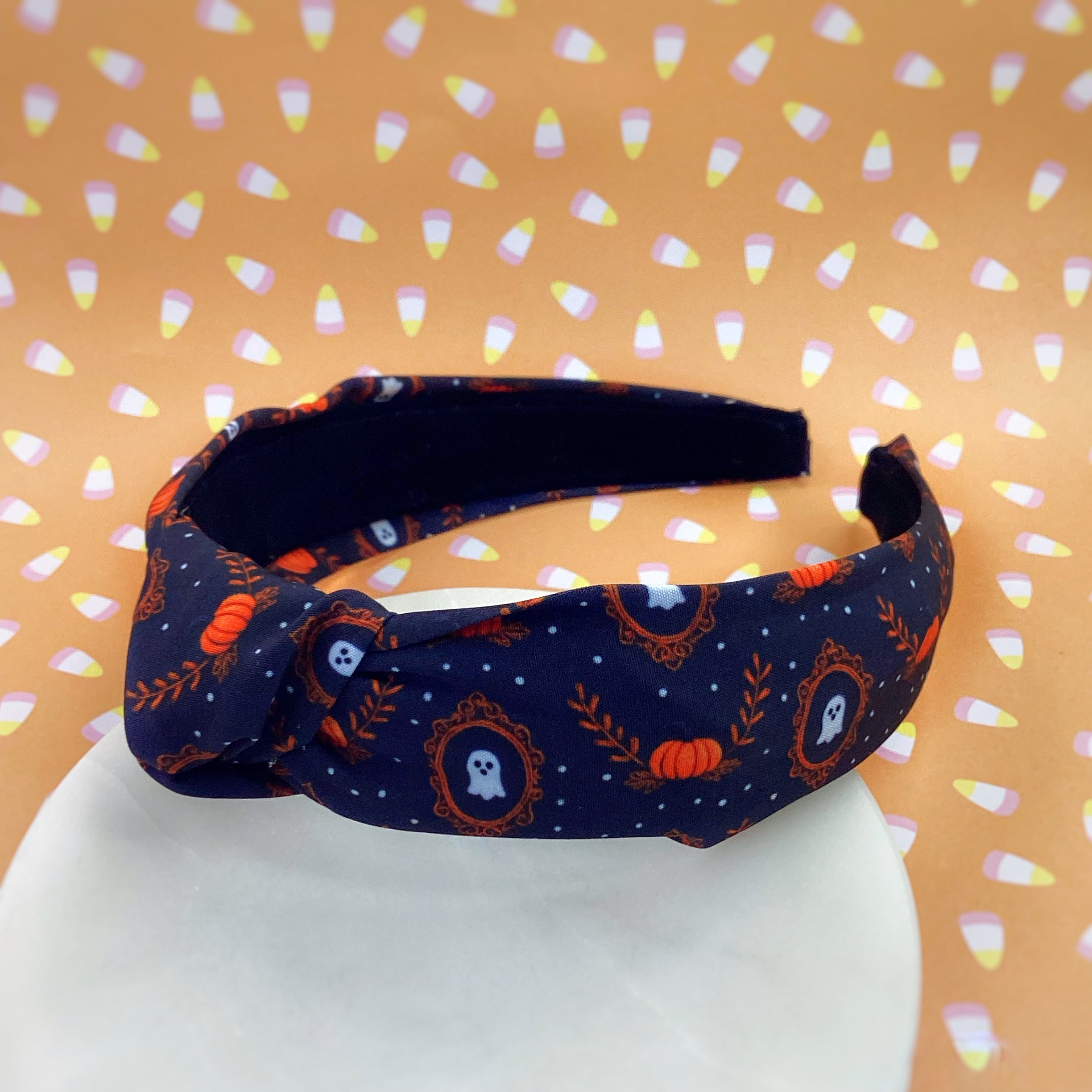 Framed Ghosts and Pumpkins Bow Strip, Headband and Scrunchie Collection