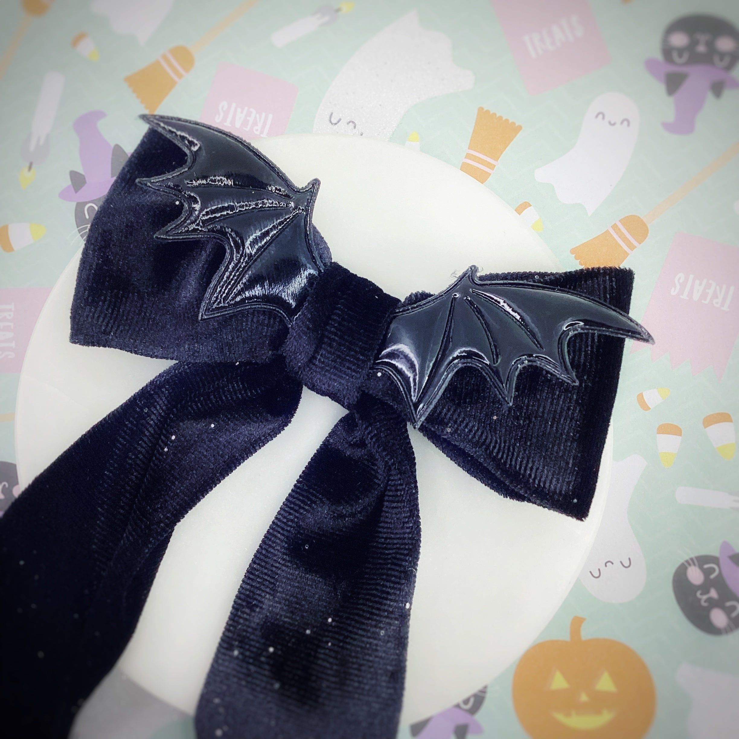 Black Bat Velvet Bow