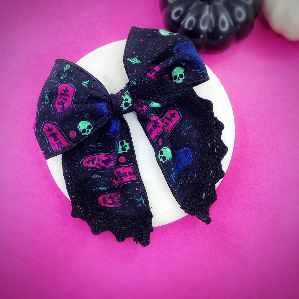 Graveyard Trimmed Halloween Bow Strip Collection