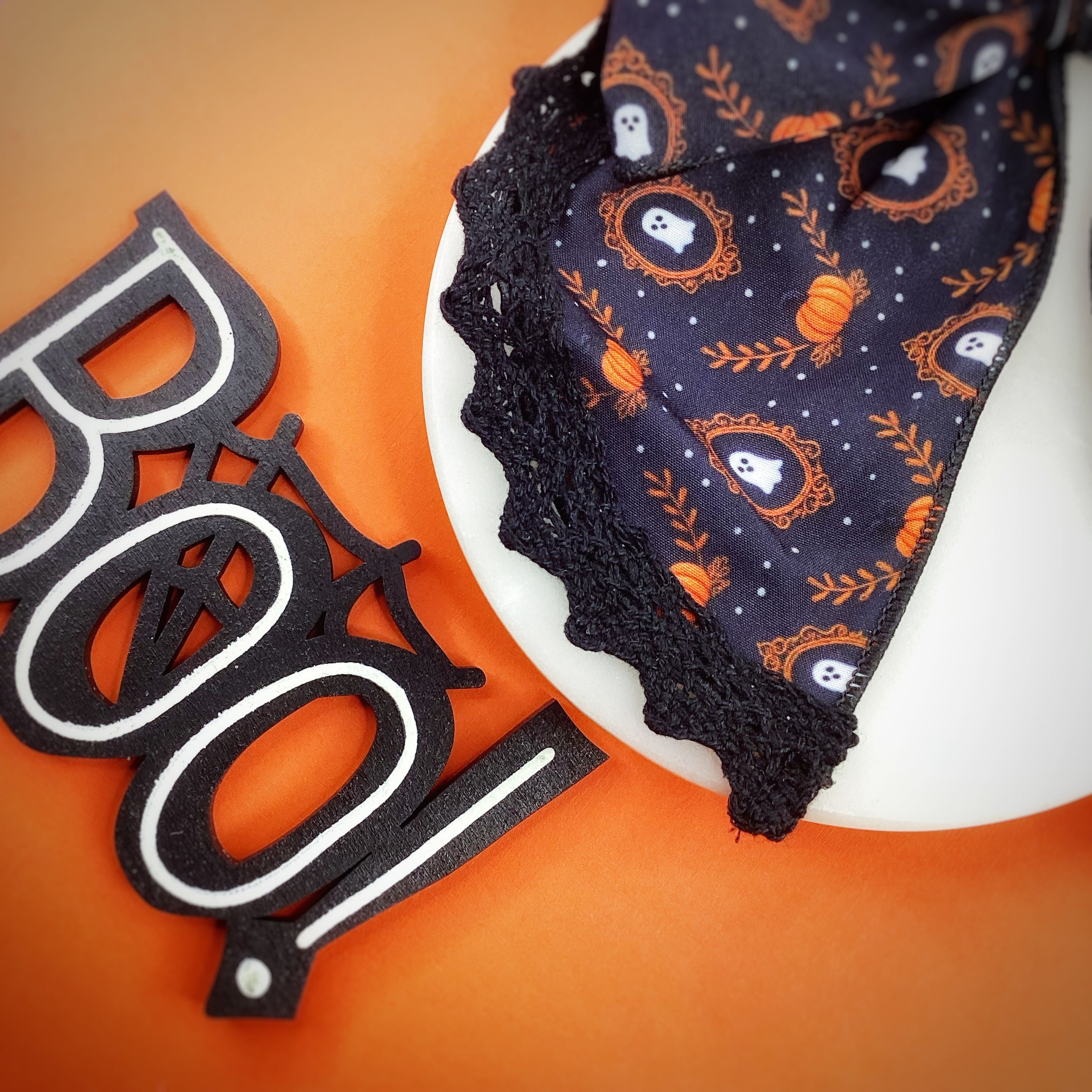 Framed Ghosts and Pumpkins Bow Strip, Headband and Scrunchie Collection