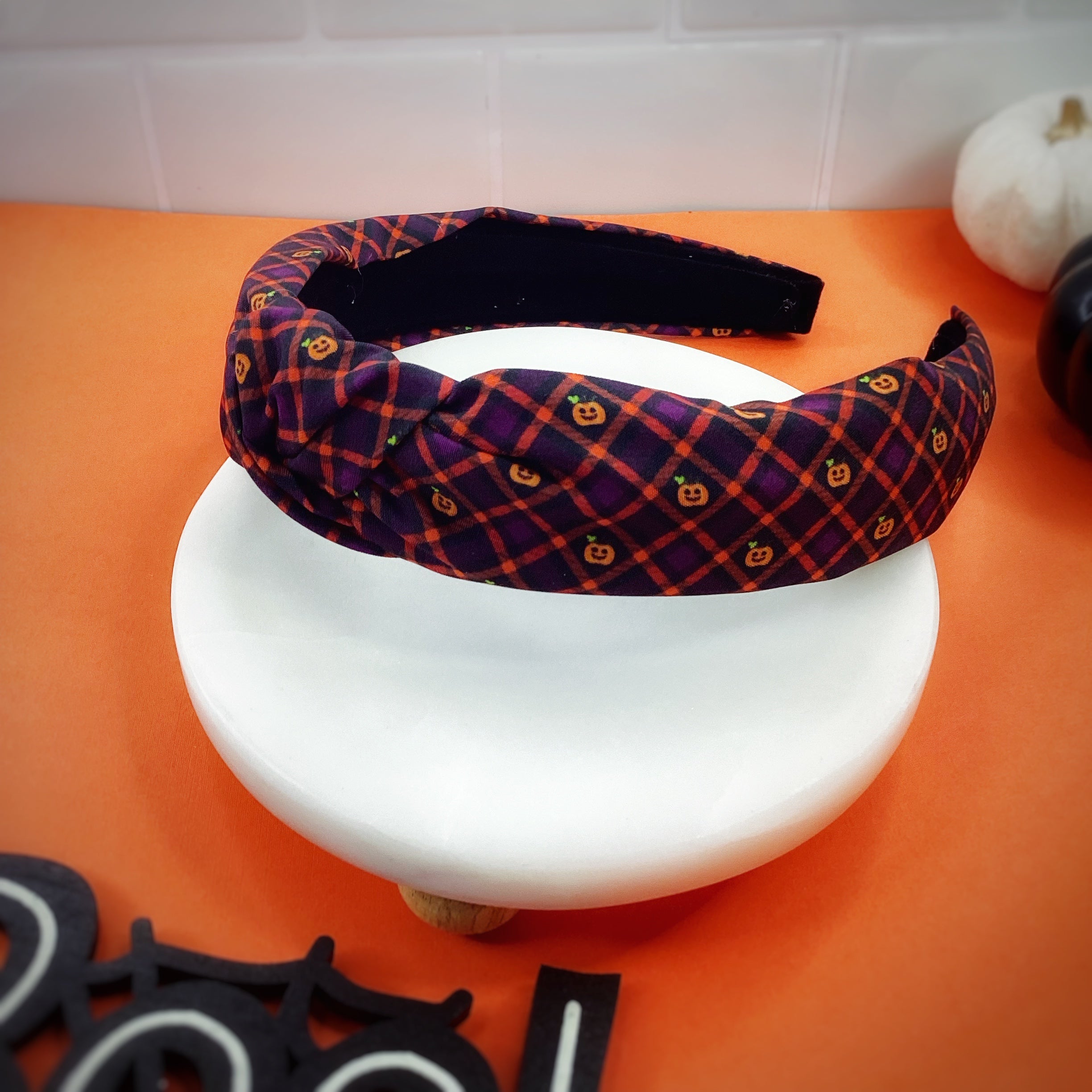 Pumpkin Plaid Bow Strip, Headband and Scrunchie Collection