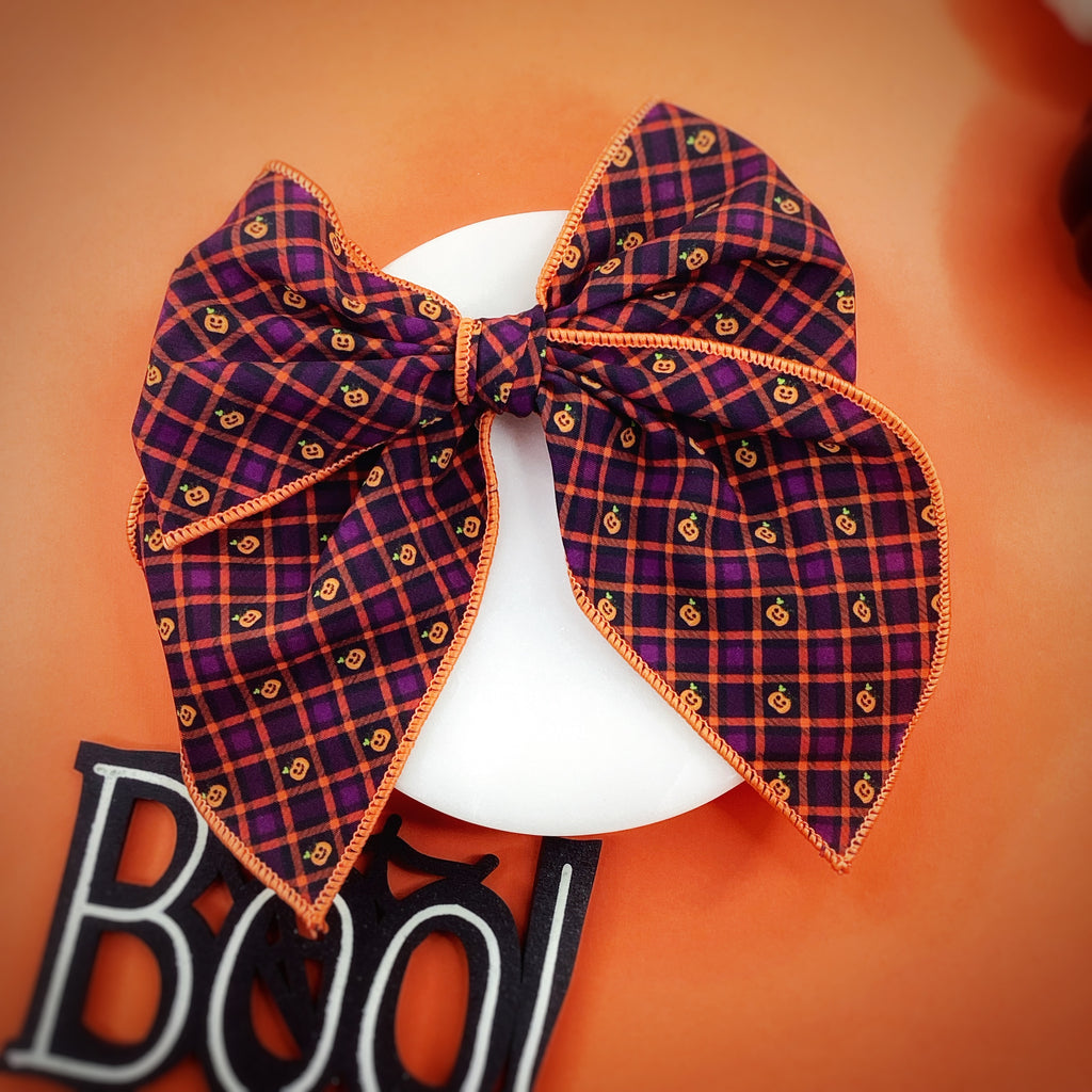 Pumpkin Plaid Bow Strip, Headband and Scrunchie Collection