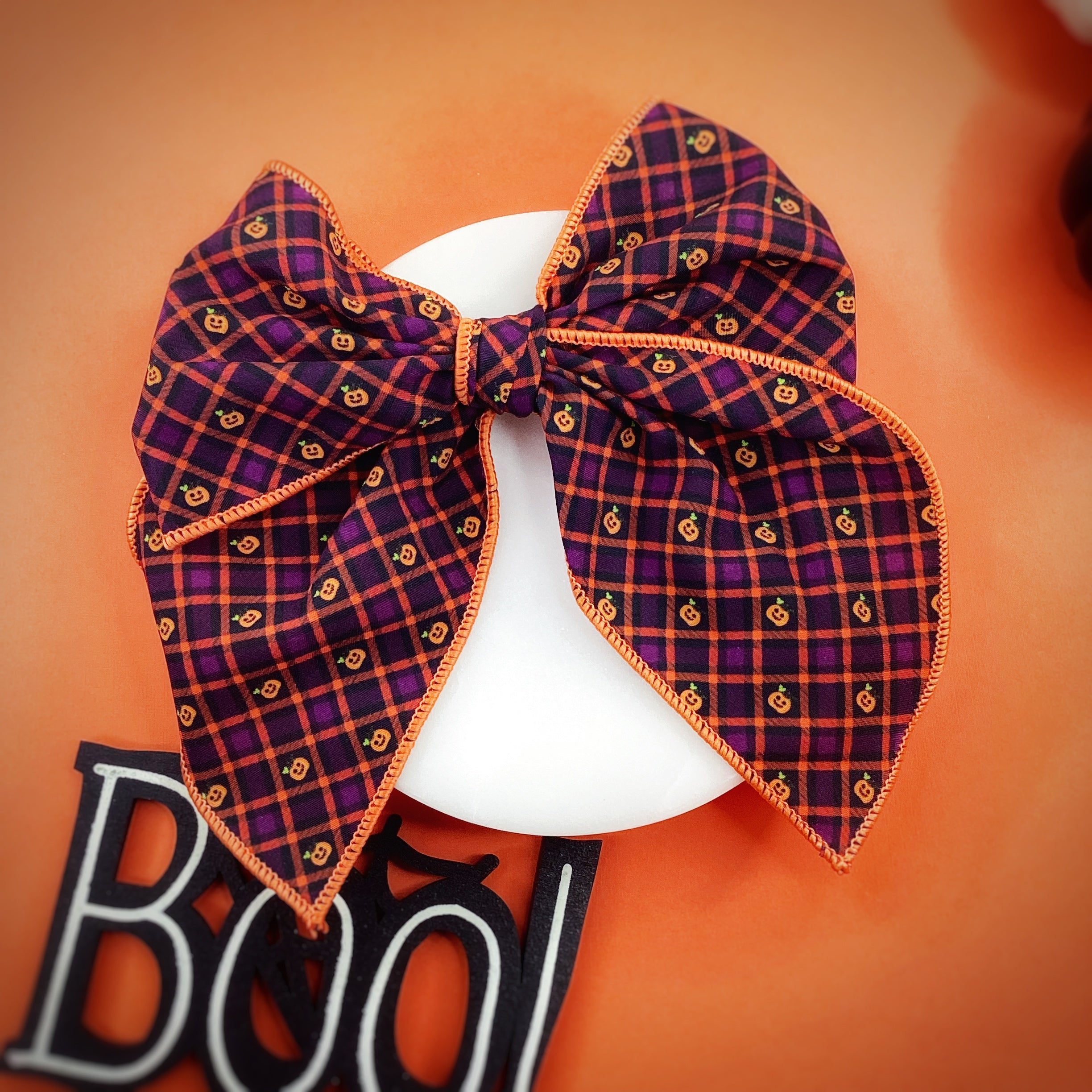 Pumpkin Plaid Bow Strip, Headband and Scrunchie Collection