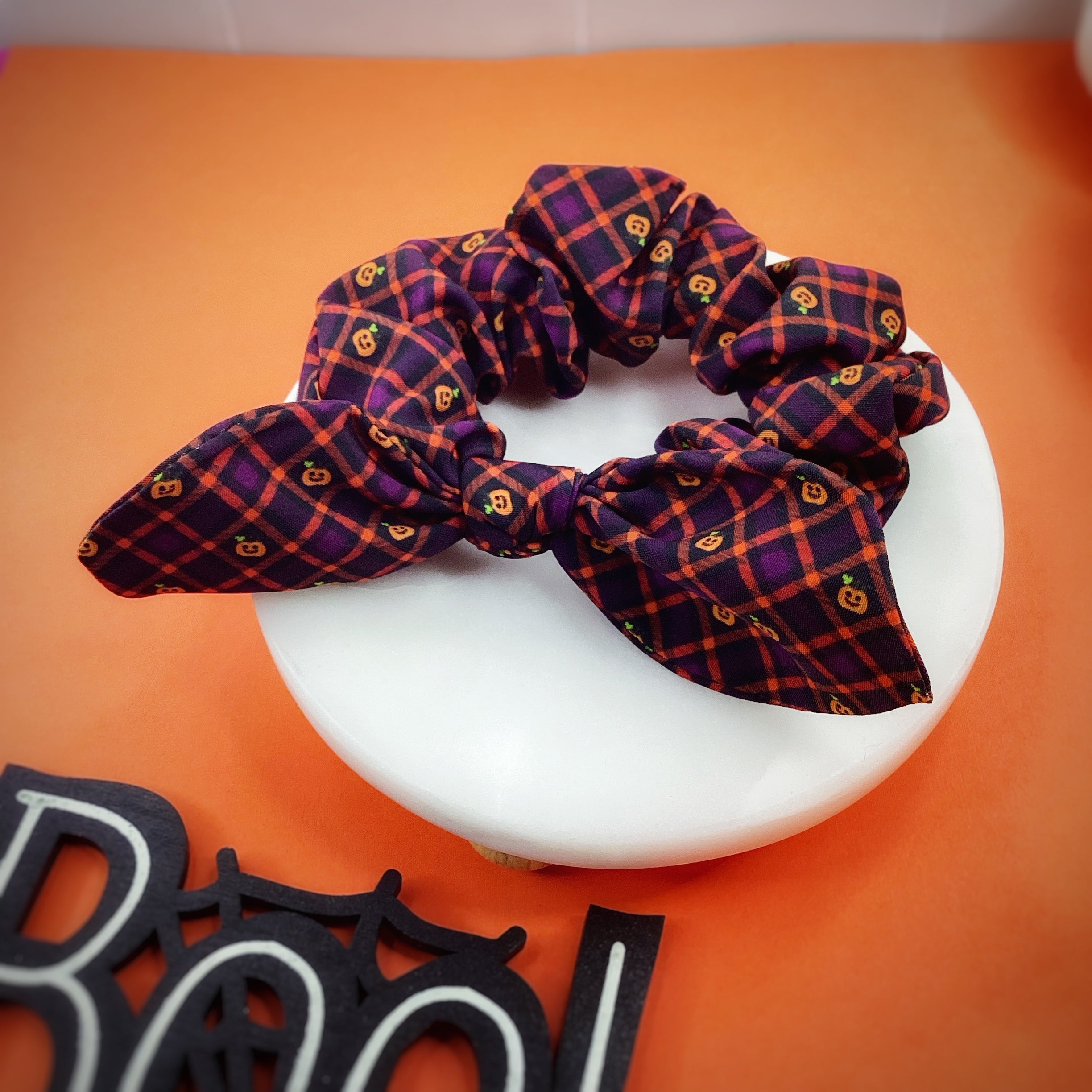 Pumpkin Plaid Bow Strip, Headband and Scrunchie Collection