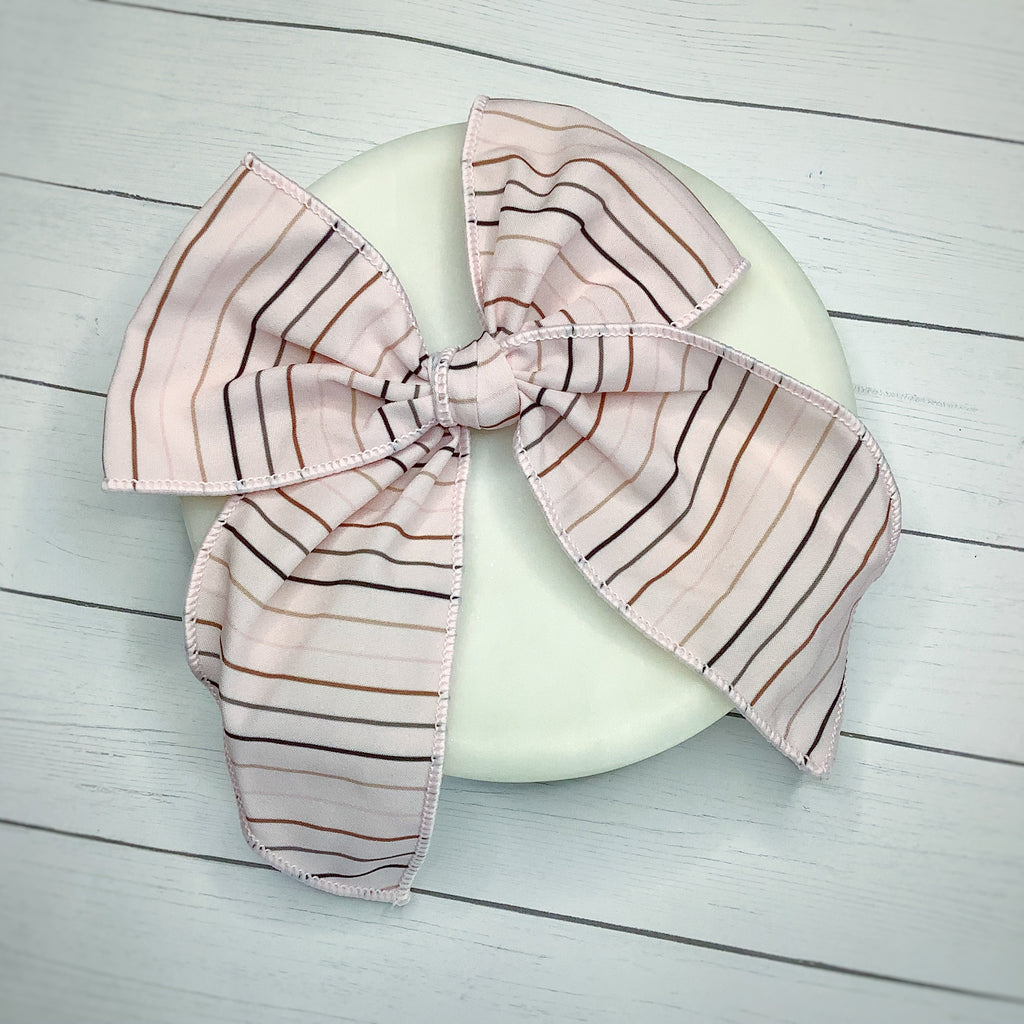 Neutral Pinstripes Bow Strip, Headband and Scrunchie Collection