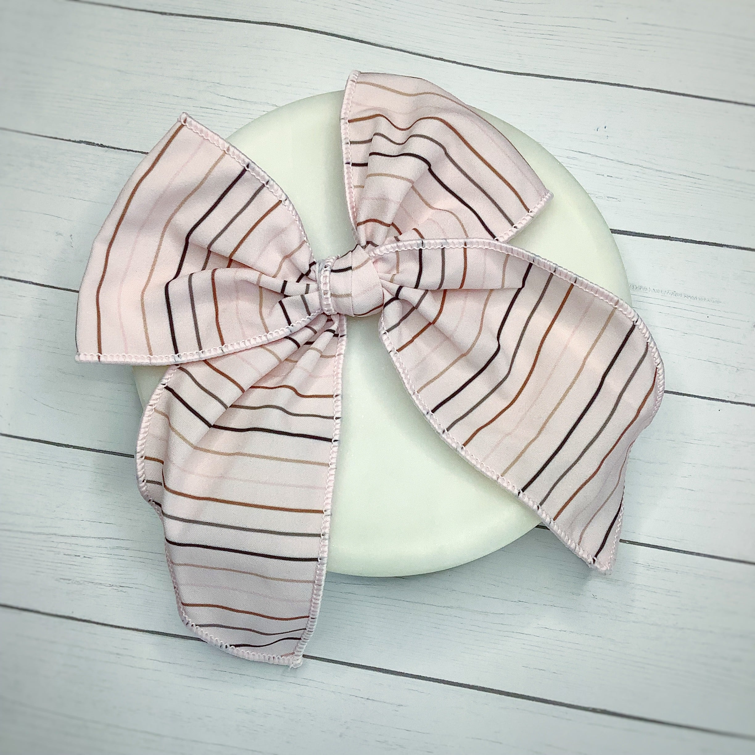 Neutral Pinstripes Bow Strip, Headband and Scrunchie Collection