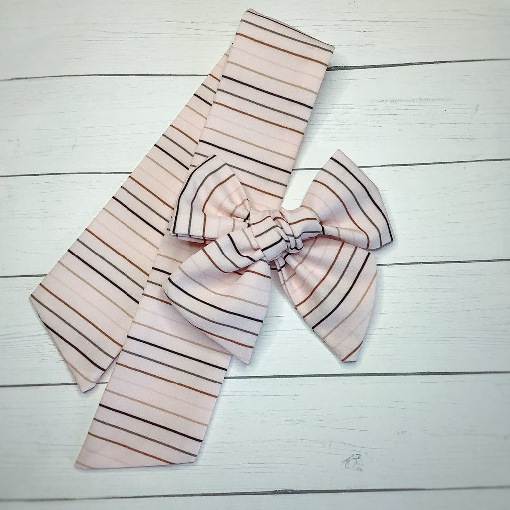 Neutral Pinstripes Bow Strip, Headband and Scrunchie Collection