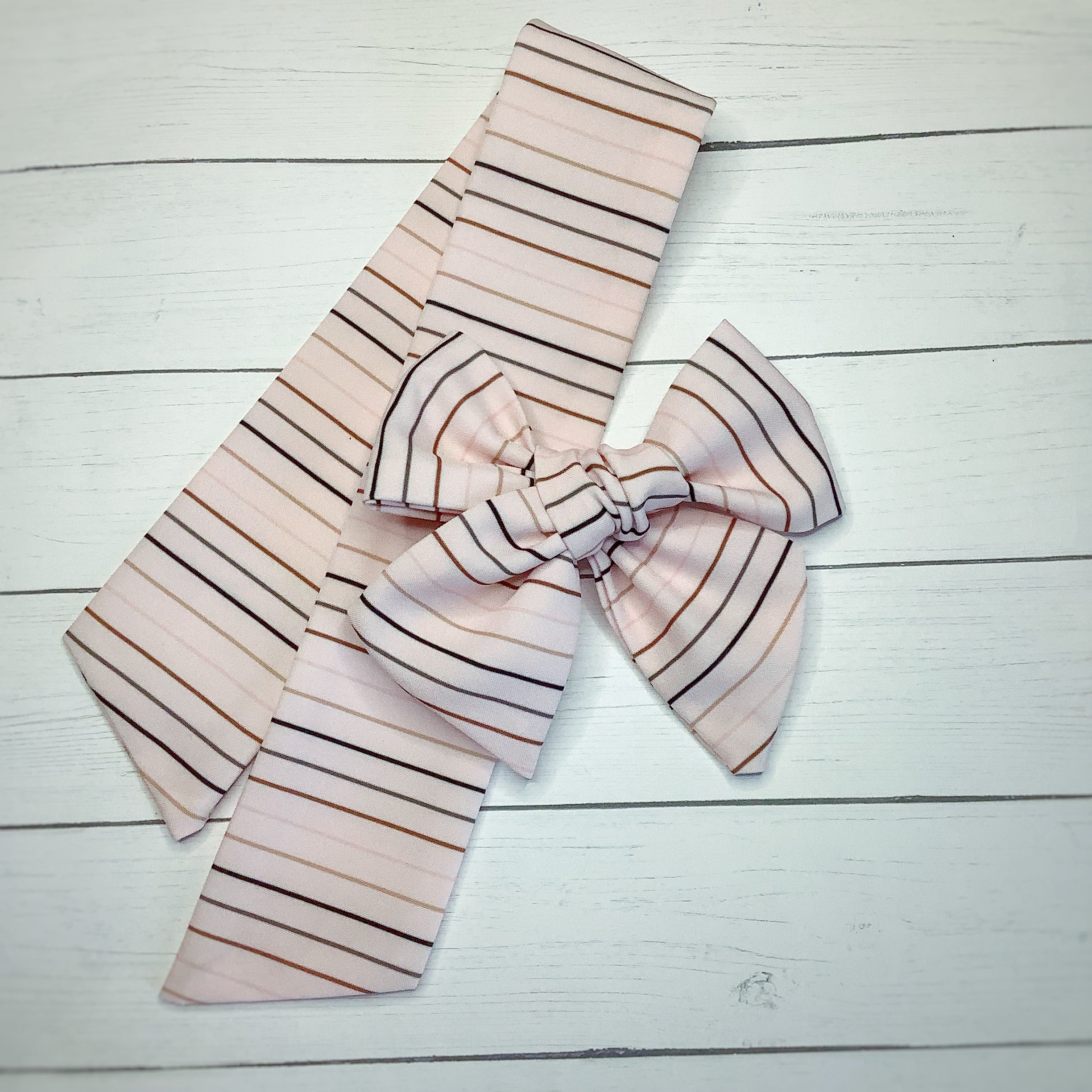 Neutral Pinstripes Bow Strip, Headband and Scrunchie Collection