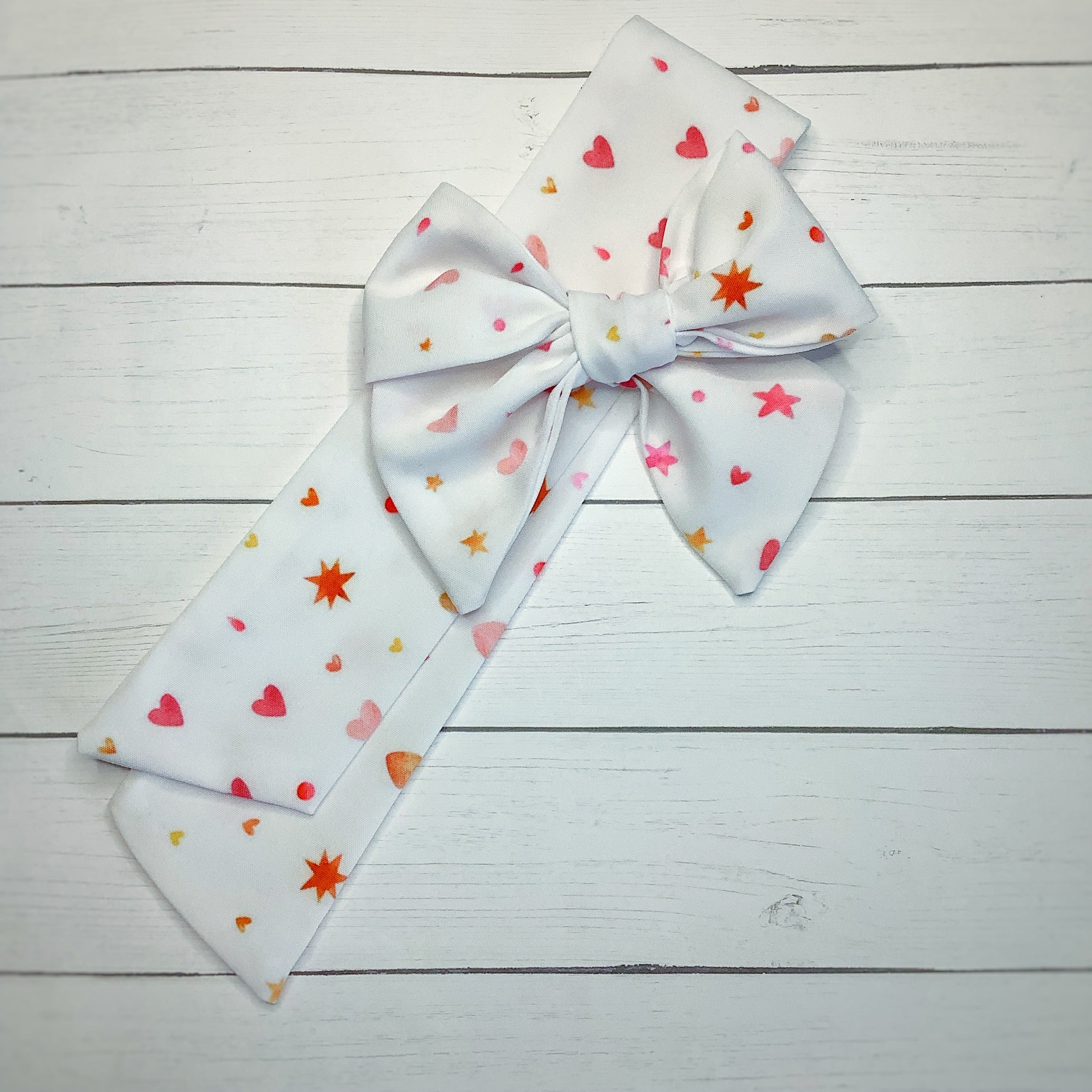 Watercolor Stars and Hearts Bow Strip, Headband and Scrunchie Collection