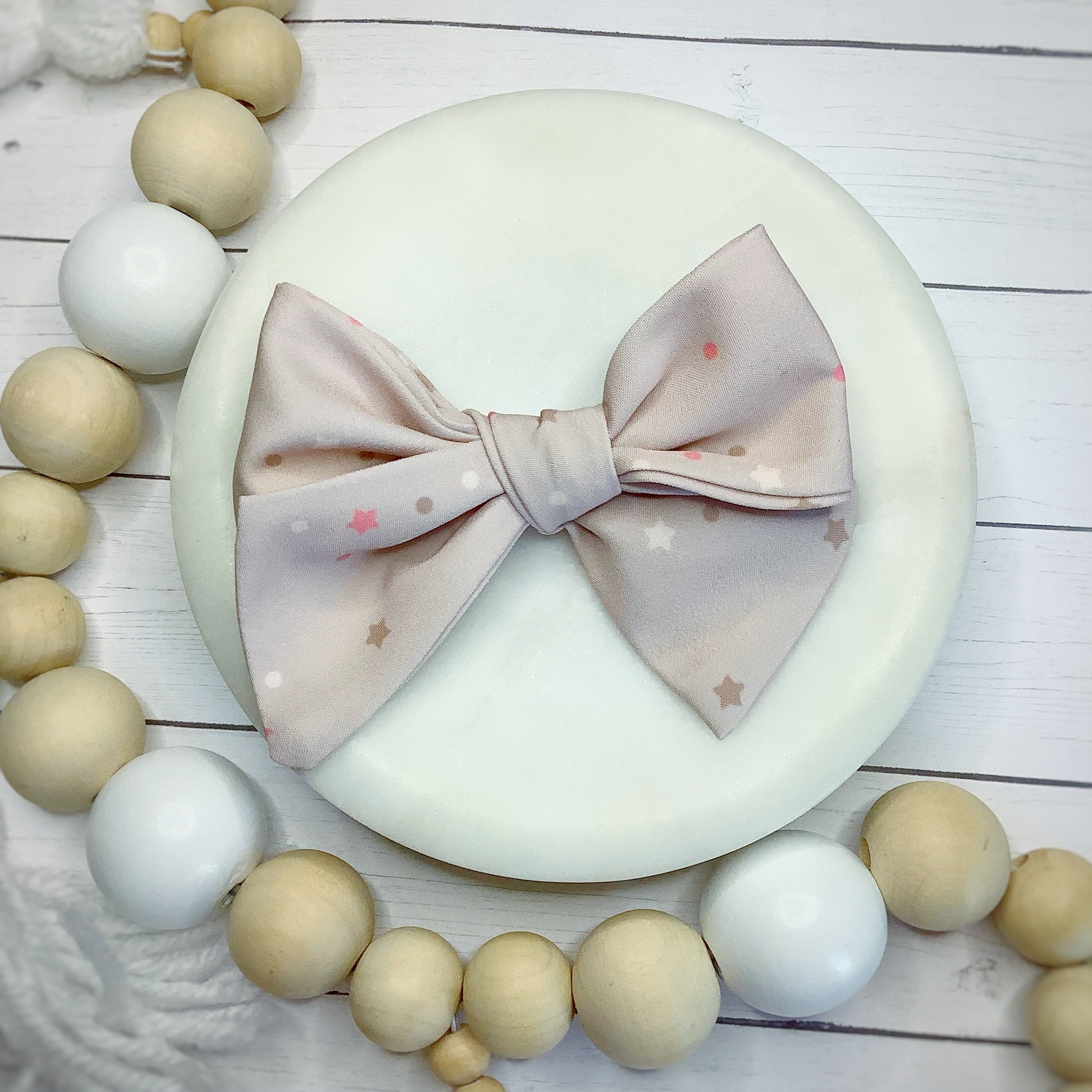 Taupe Stars Bow Strip and Scrunchie Collection