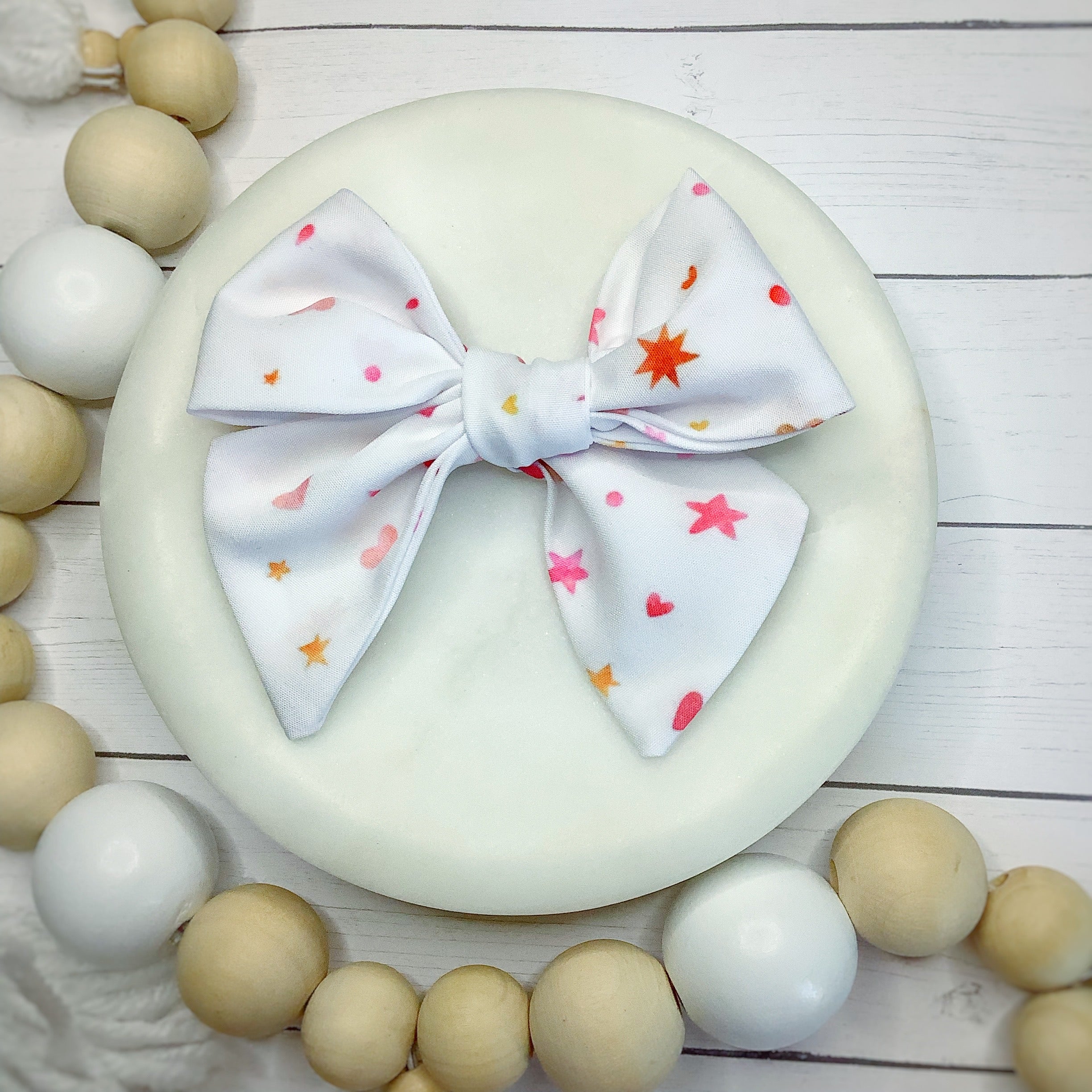 Watercolor Stars and Hearts Bow Strip, Headband and Scrunchie Collection