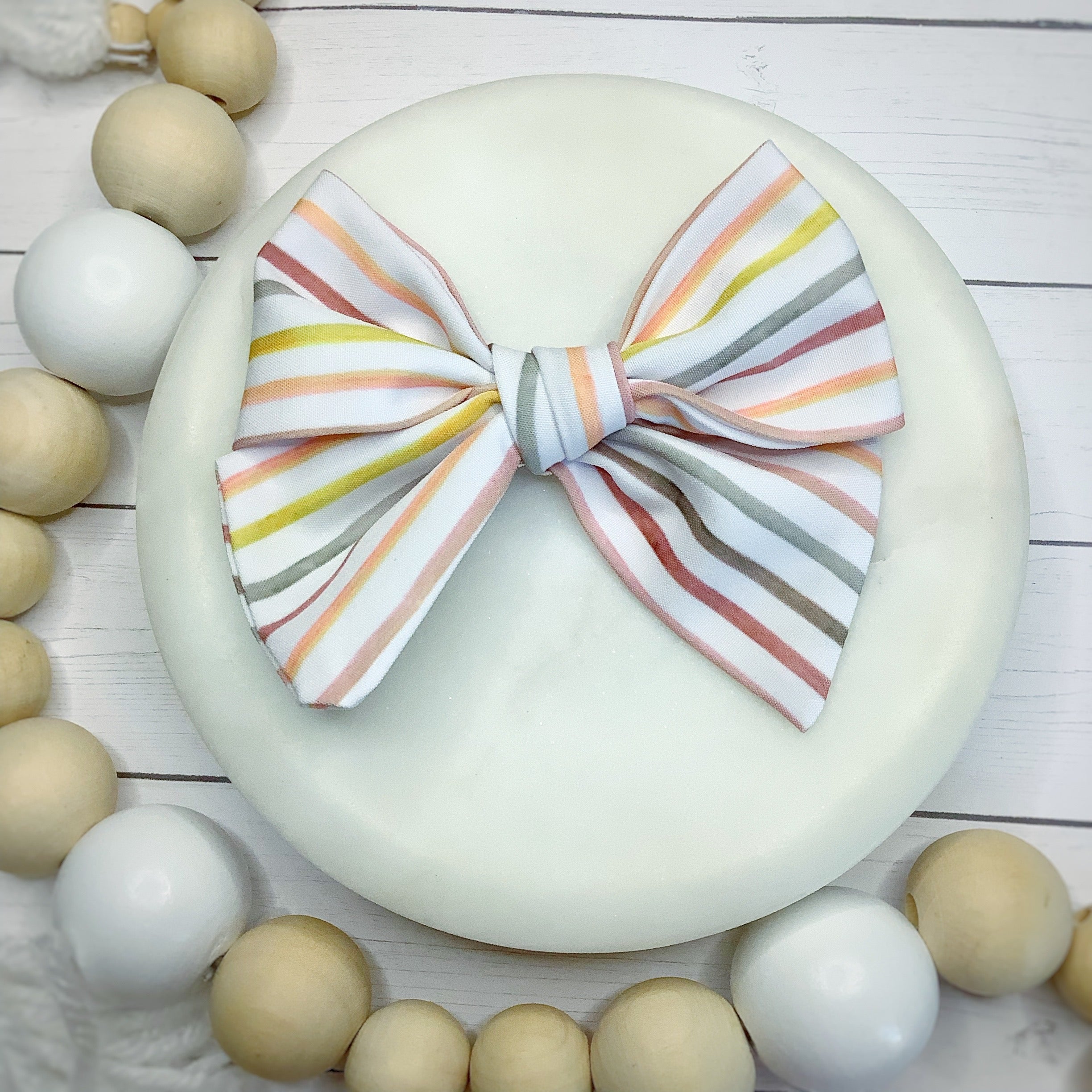 Neutral Multi Stripes Bow Strip, Headband and Scrunchie Collection