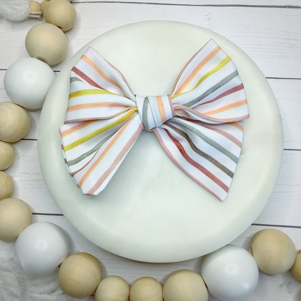 Neutral Multi Stripes Quinn Scrunchie, Headband and Bow Collection