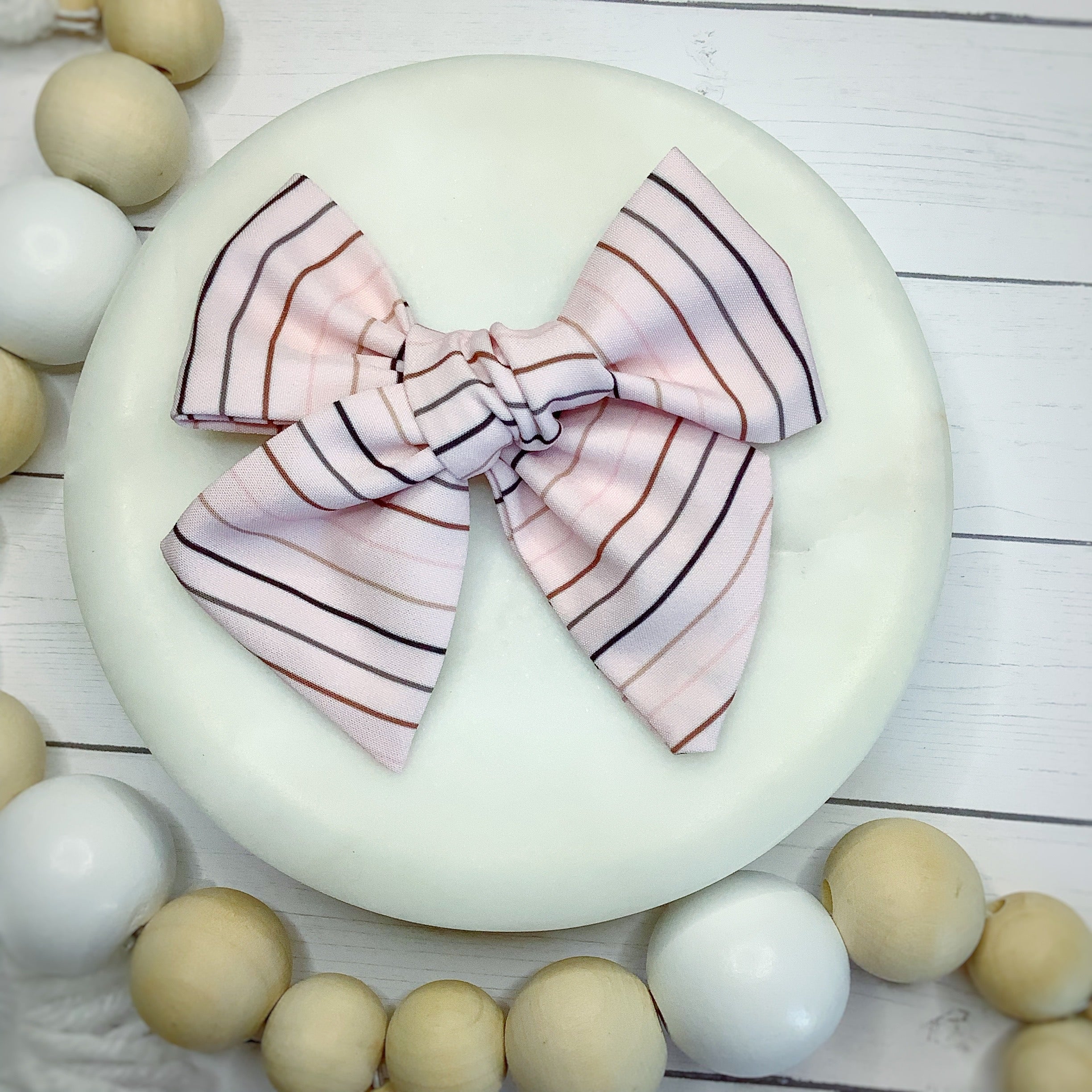 Neutral Pinstripes Bow Strip, Headband and Scrunchie Collection
