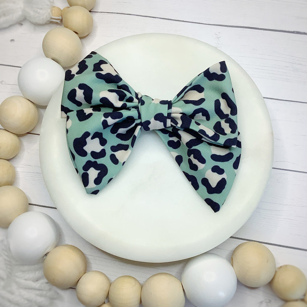 Sage Green Leopard Quinn Scrunchie and Bow Collection