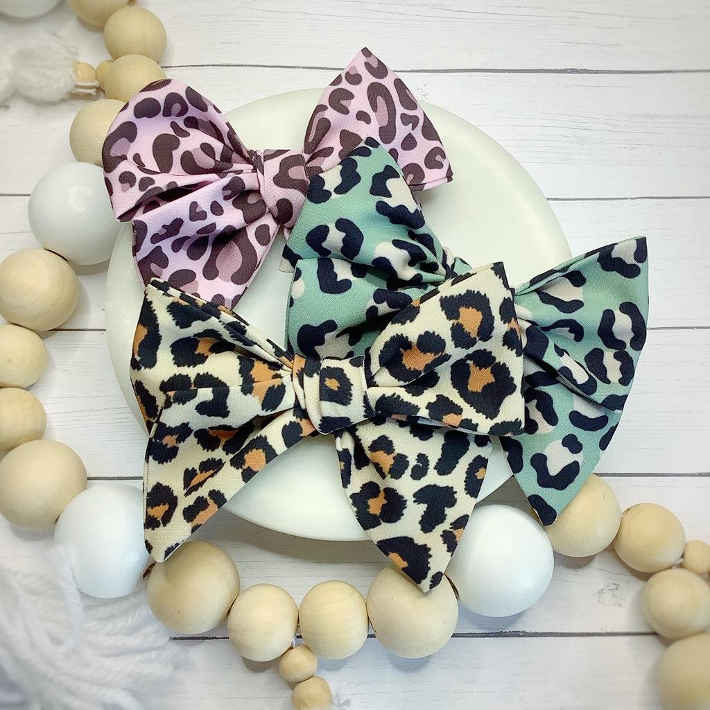 Sage Green Leopard Quinn Scrunchie and Bow Collection