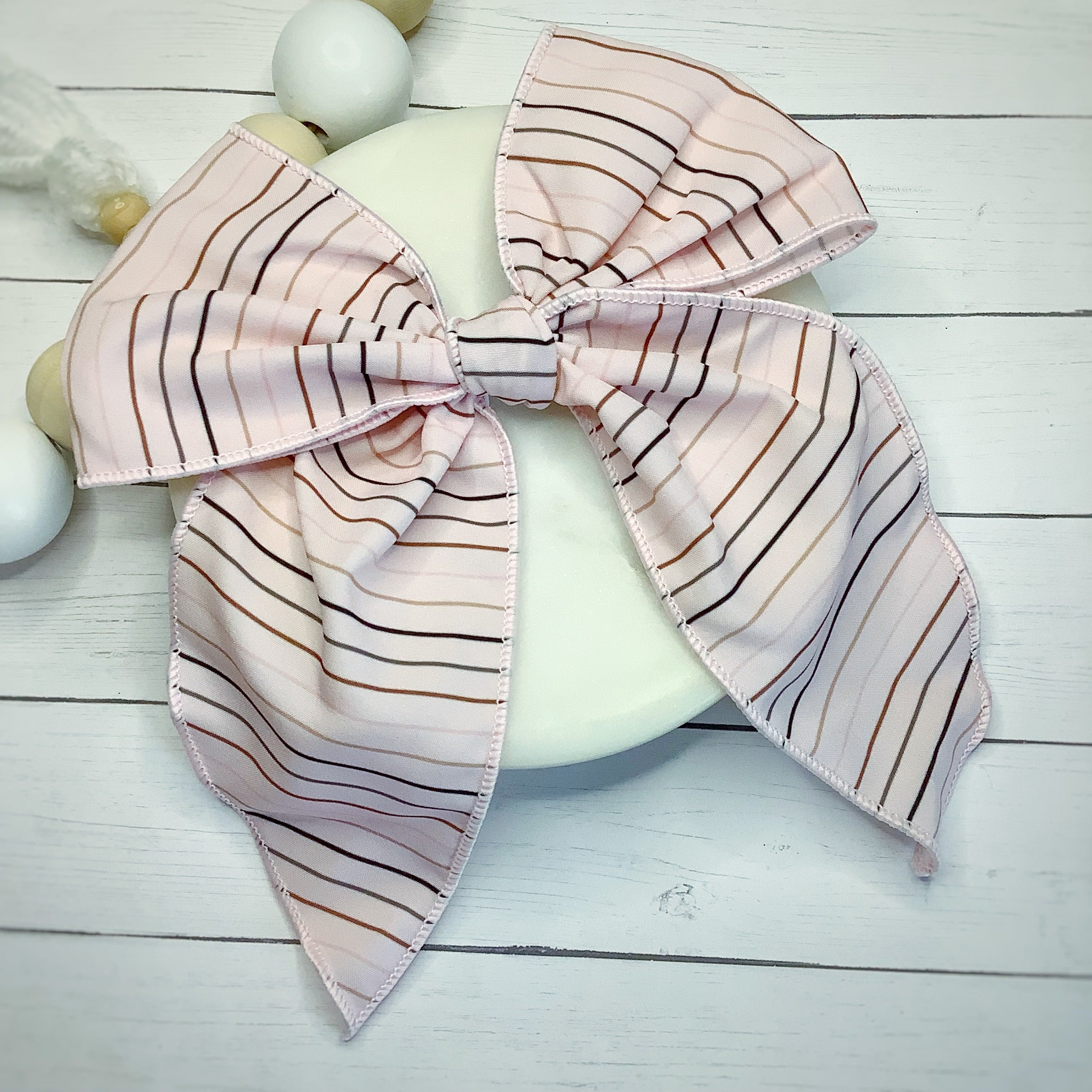 Neutral Pinstripes Bow Strip, Headband and Scrunchie Collection