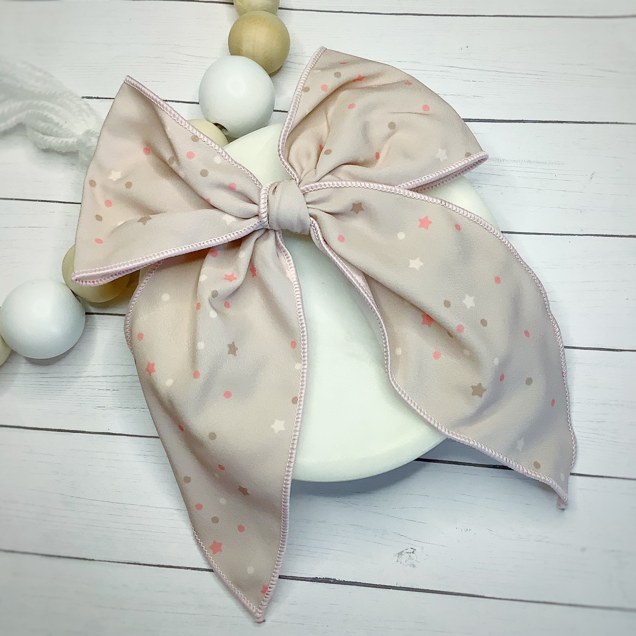Taupe Stars Bow Strip and Scrunchie Collection