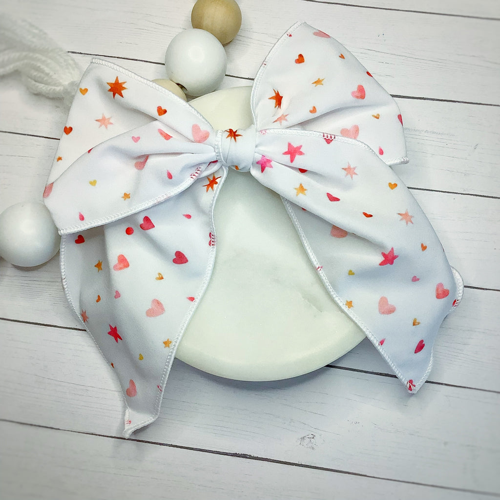 Watercolor Stars and Hearts Bow Strip, Headband and Scrunchie Collection
