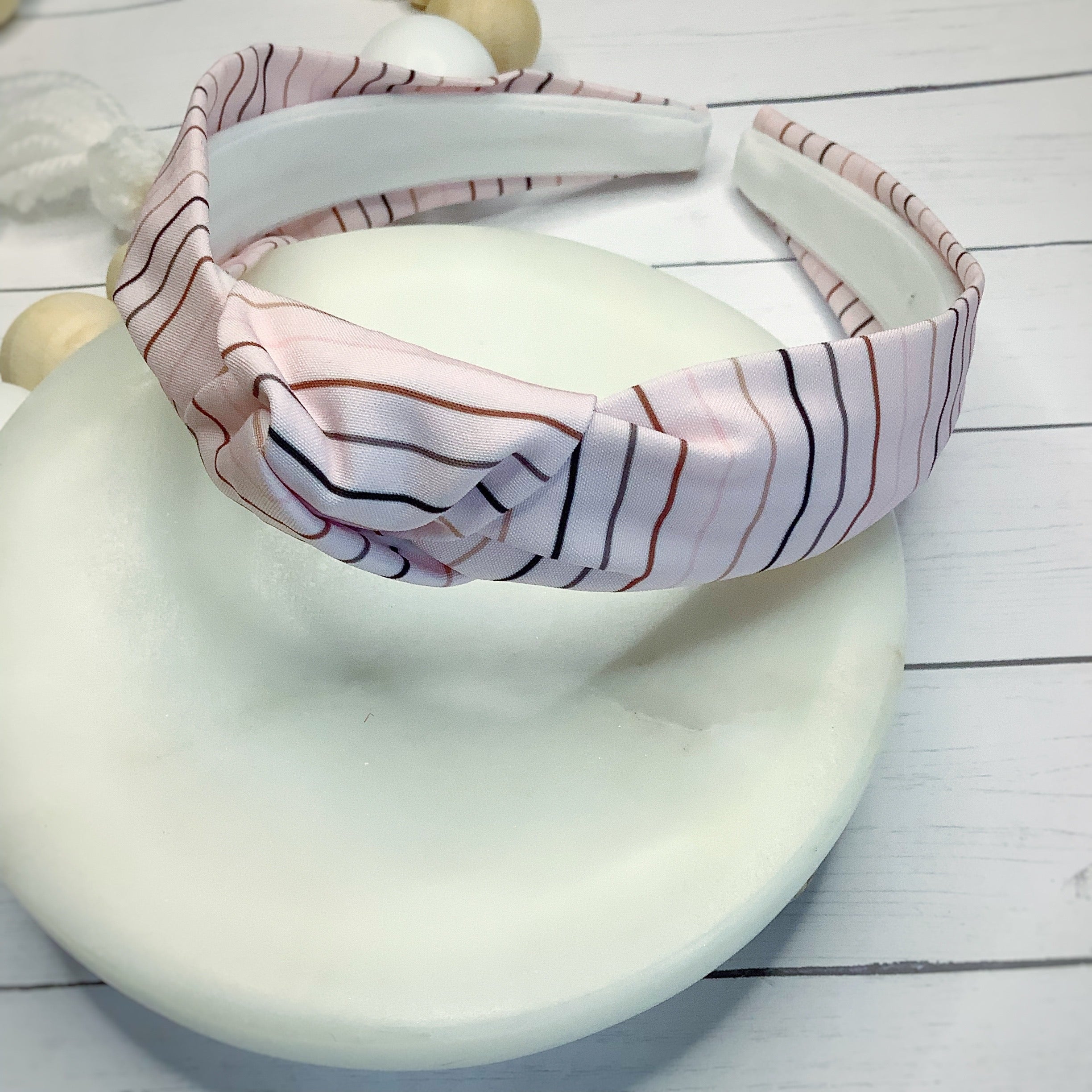 Neutral Pinstripes Bow Strip, Headband and Scrunchie Collection