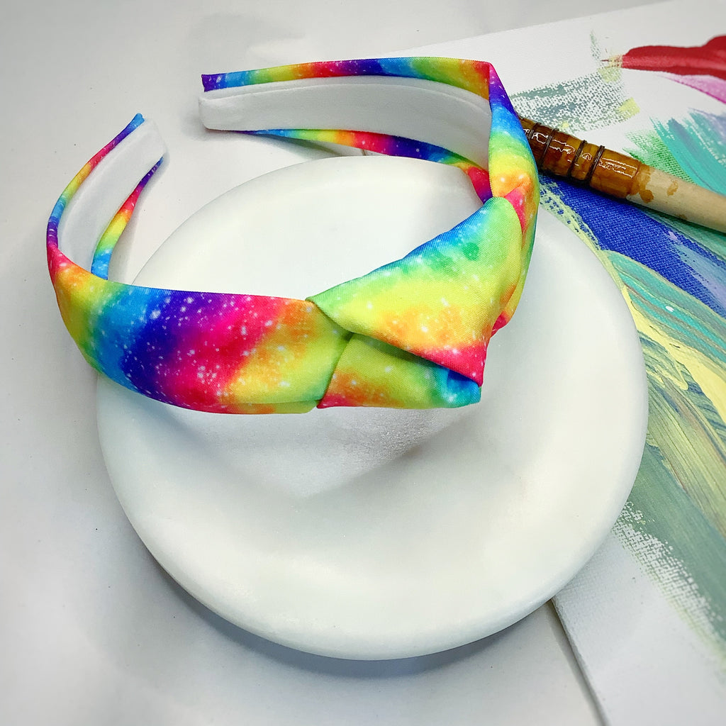 Tie Dye Rainbow Baby Headwrap, Quinn Scrunchie Headband, and Bow Collection