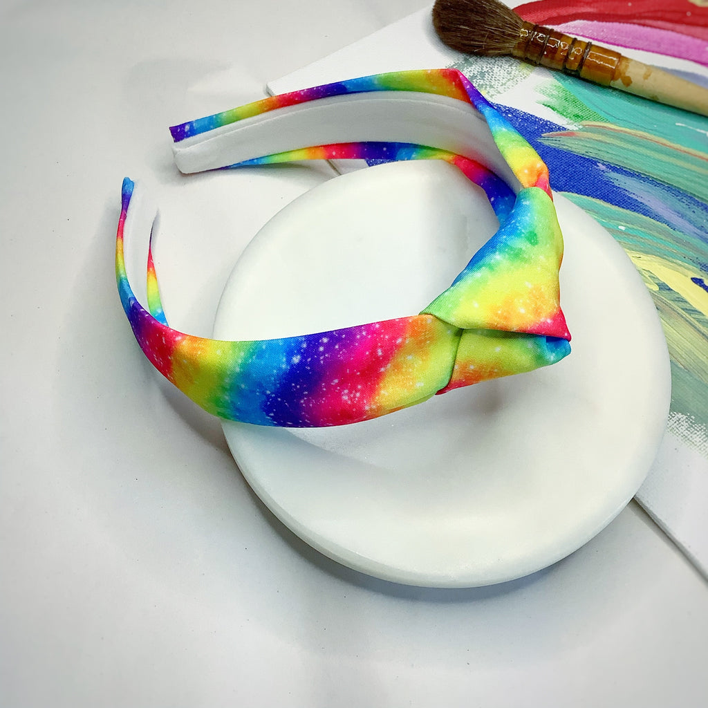 Tie Dye Rainbow Baby Headwrap, Quinn Scrunchie Headband, and Bow Collection