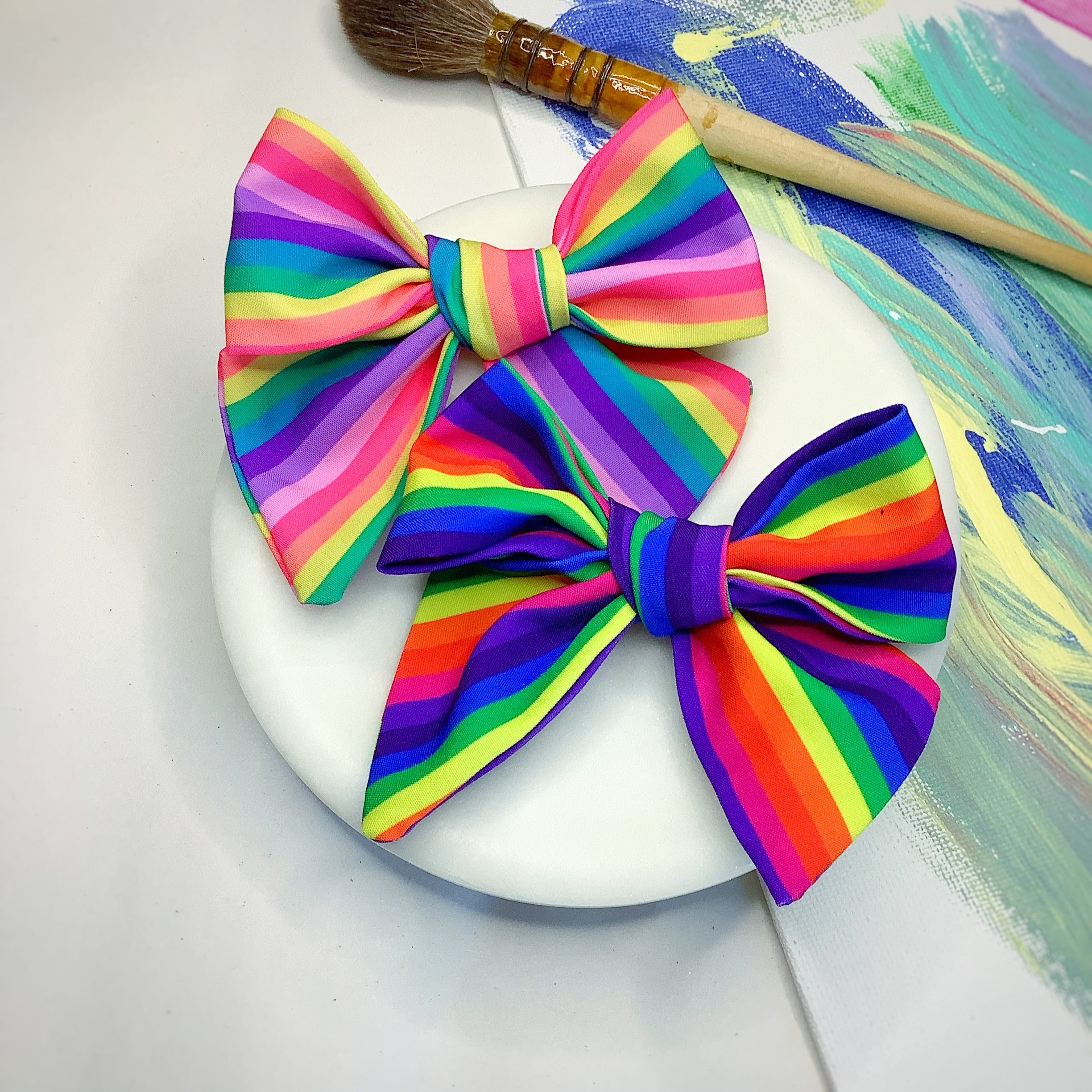 Rainbow Stripe Bow Strip, Headband and Scrunchie Collection