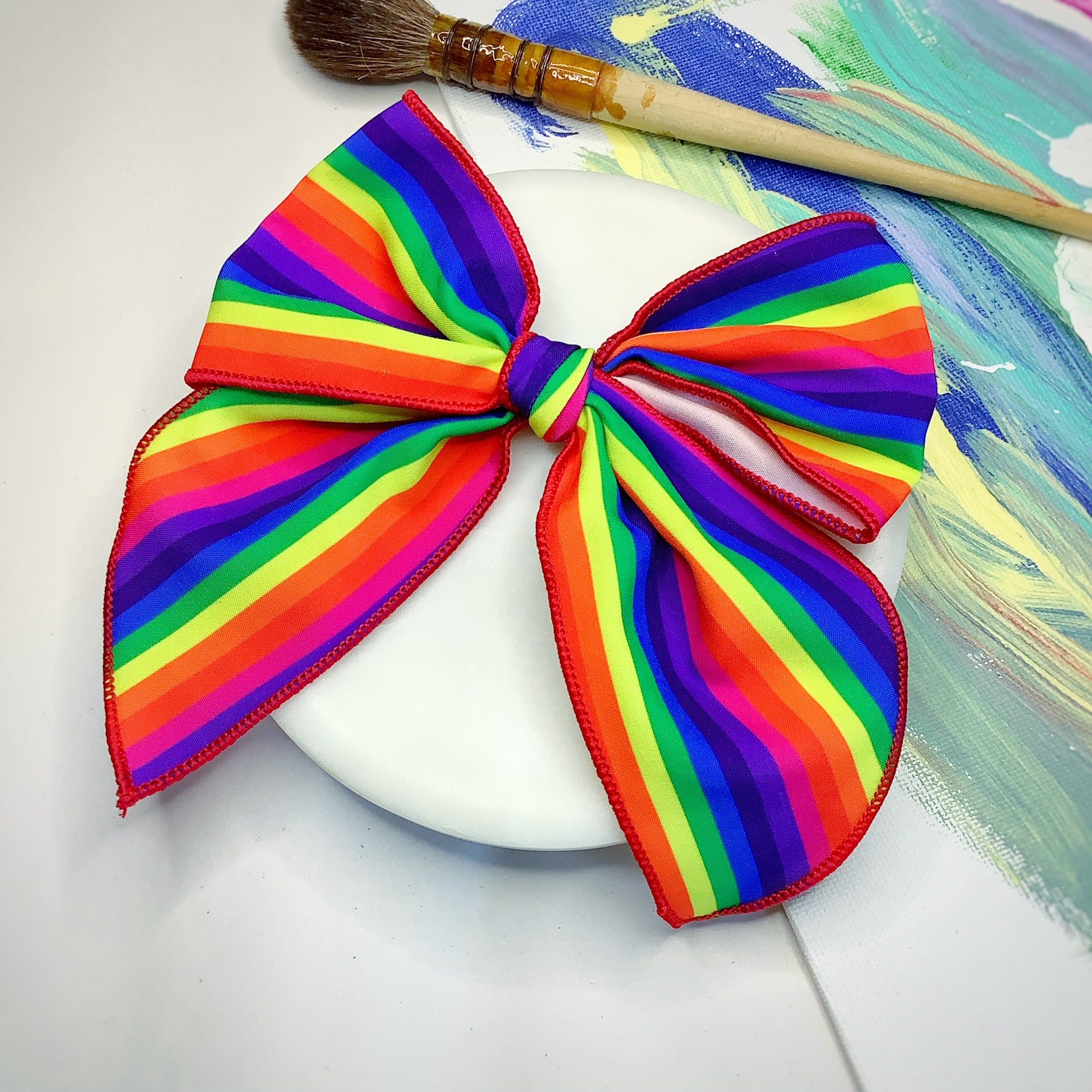 Rainbow Stripe Bow Strip, Headband and Scrunchie Collection