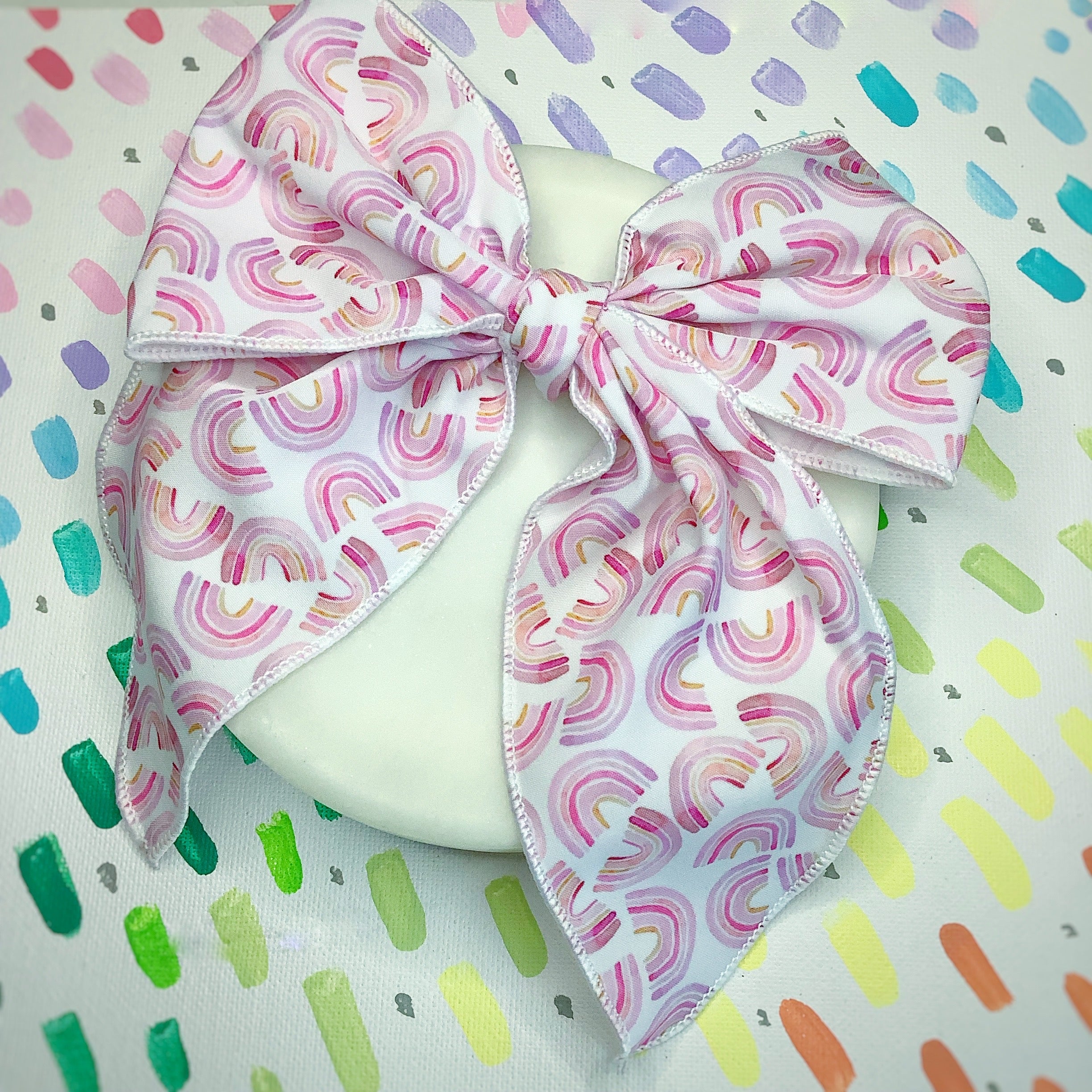 Pink Rainbow Bow Strip, Baby Headwrap and Scrunchie Collection