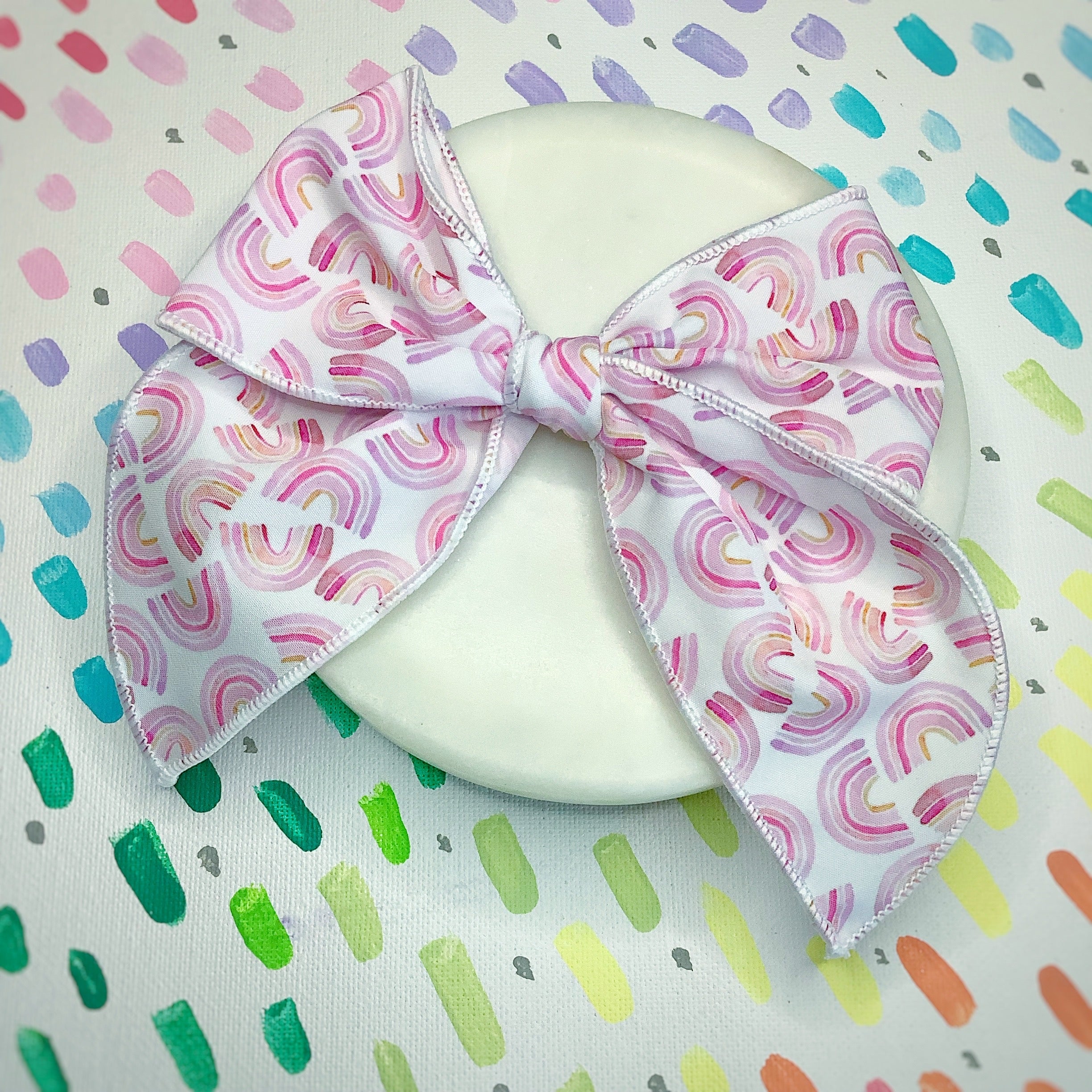 Pink Rainbow Bow Strip, Baby Headwrap and Scrunchie Collection