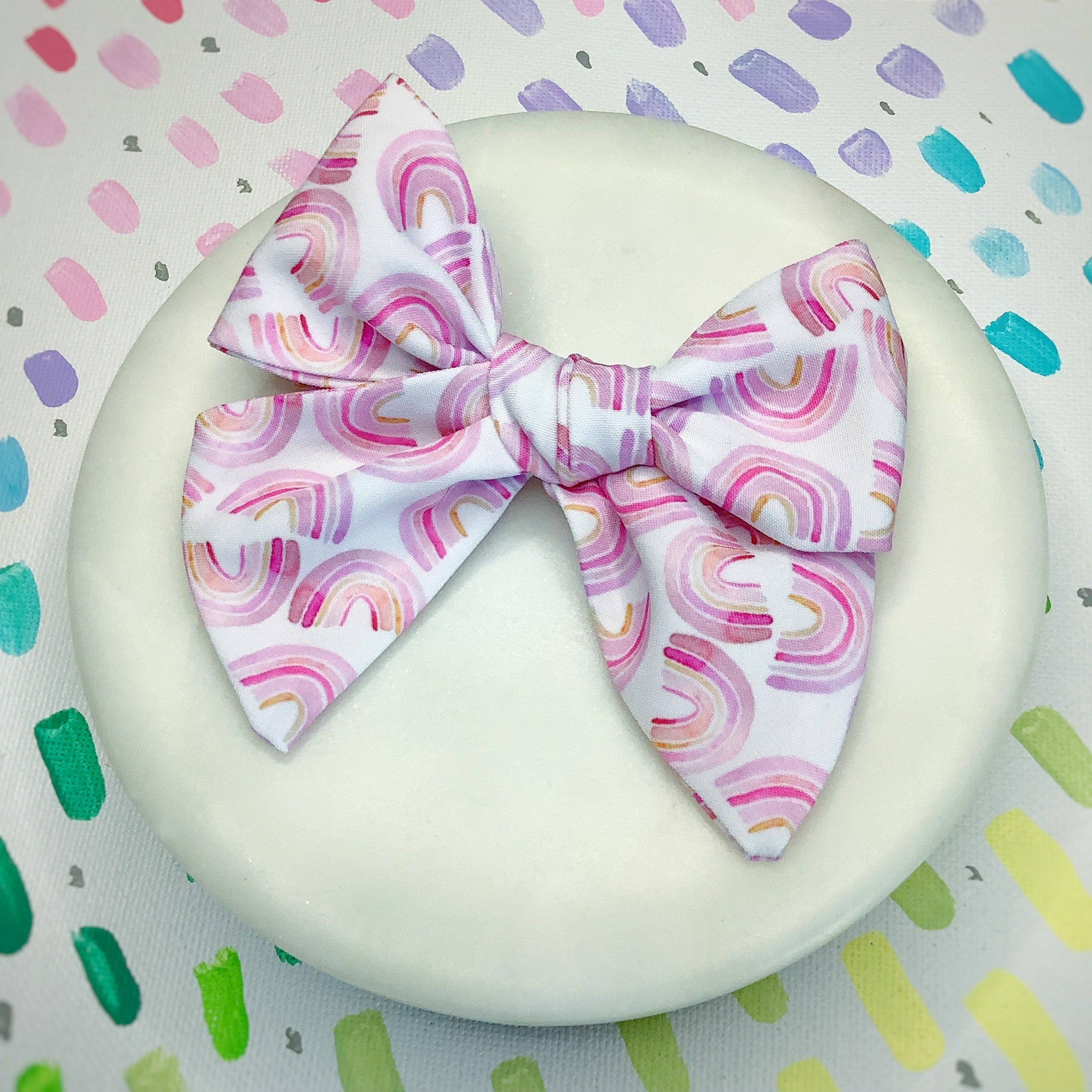 Pink Rainbow Bow Strip, Baby Headwrap and Scrunchie Collection