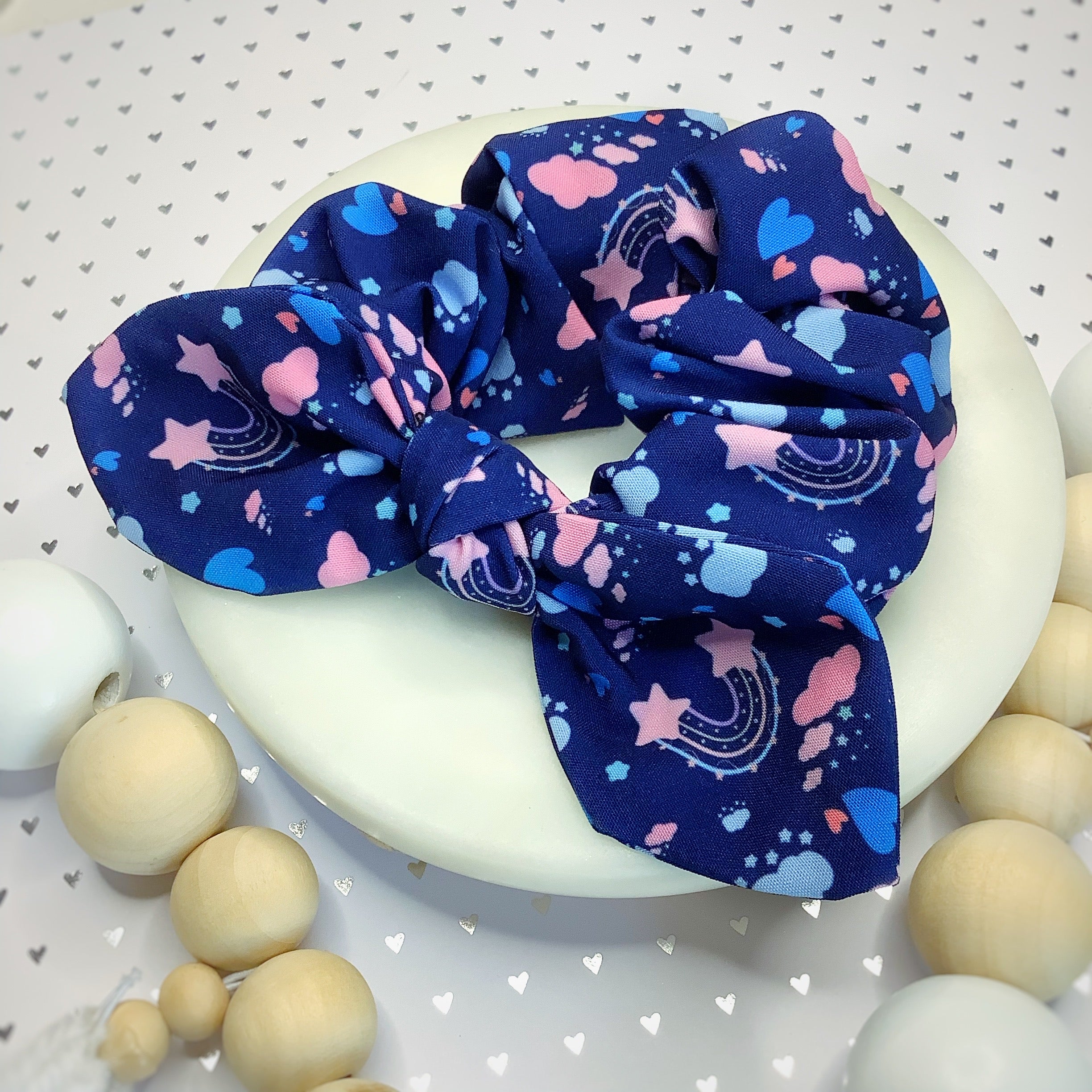 Navy Doodles Rainbows Bow Strip and Scrunchie Collection