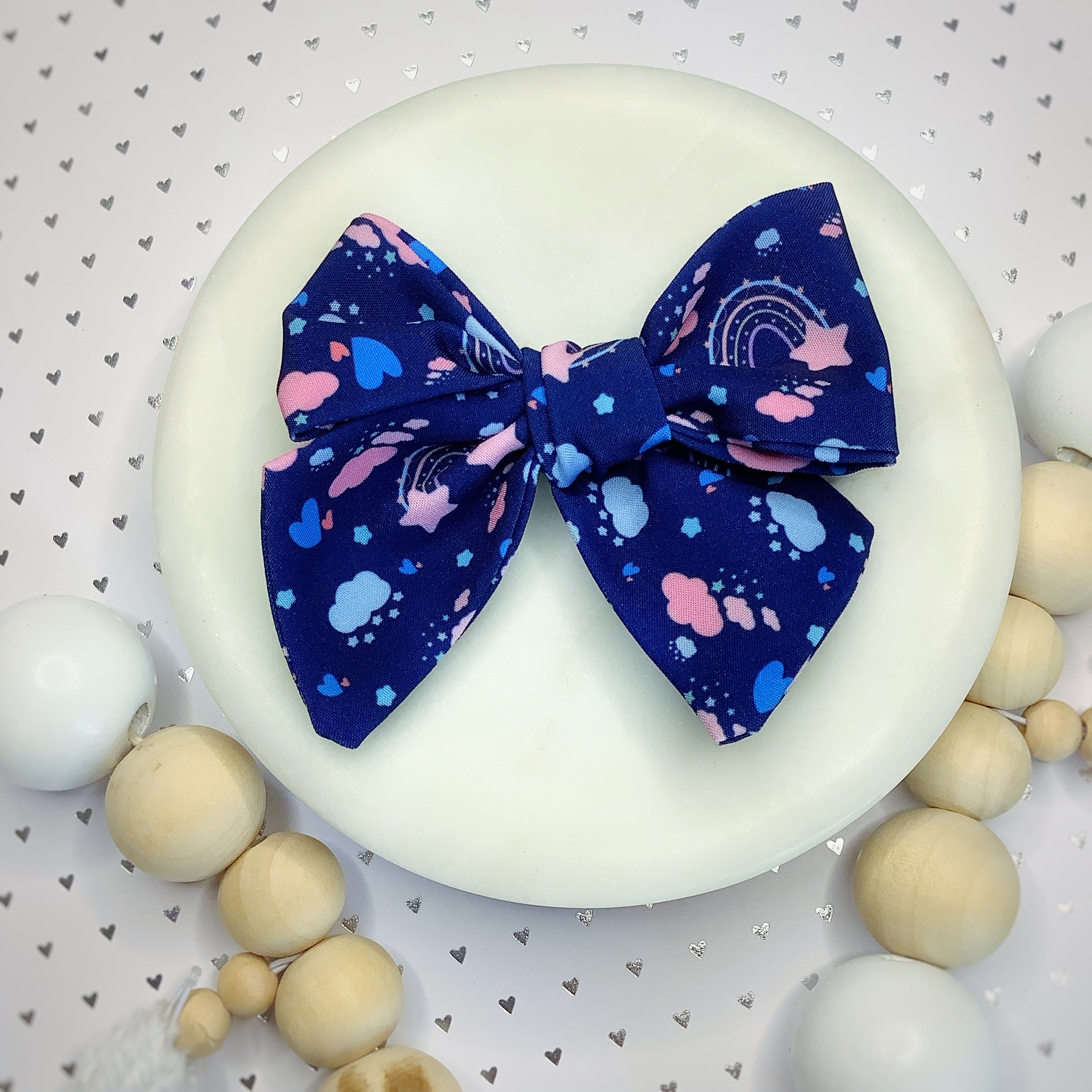 Navy Doodles Rainbows Bow Strip and Scrunchie Collection