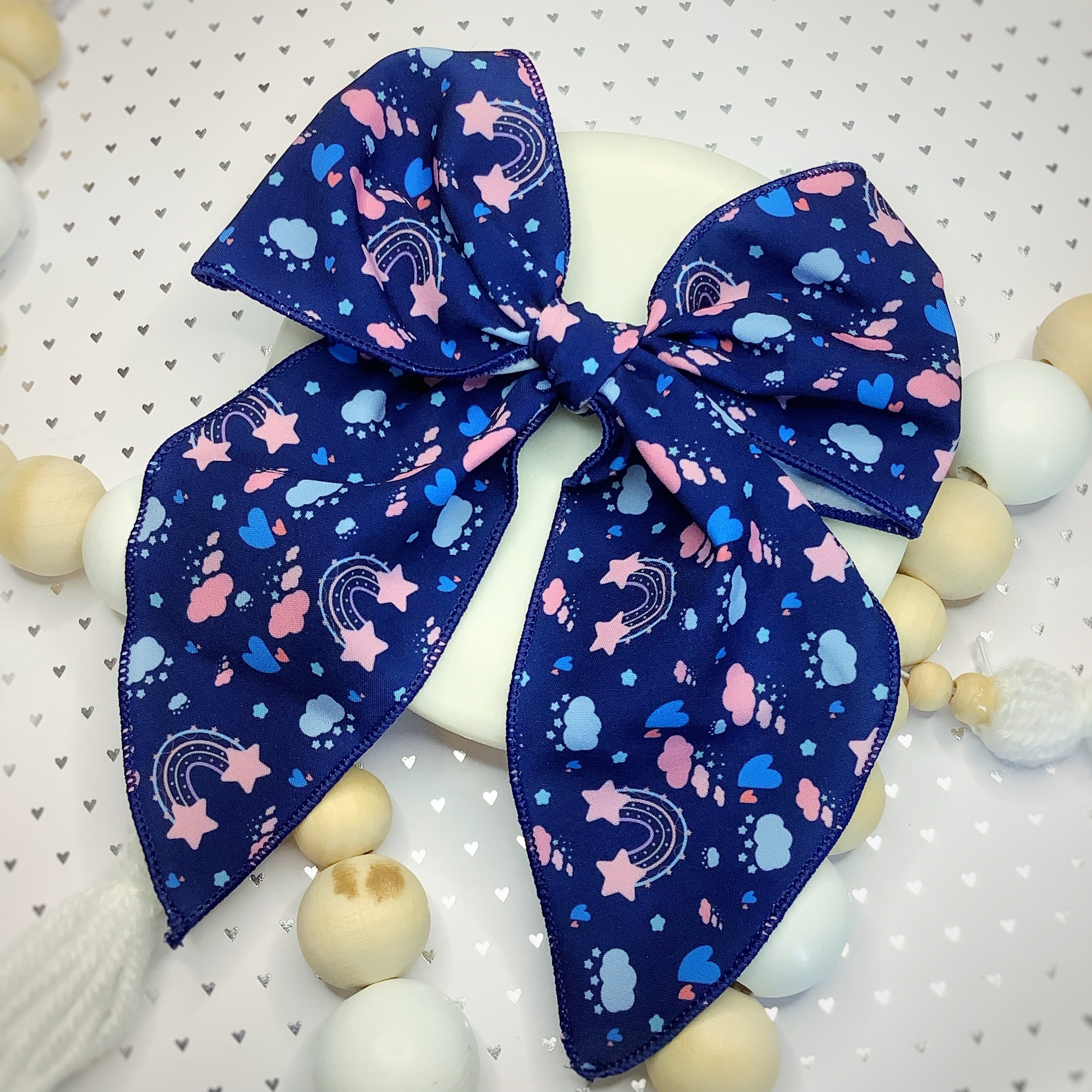 Navy Doodles Rainbows Bow Strip and Scrunchie Collection