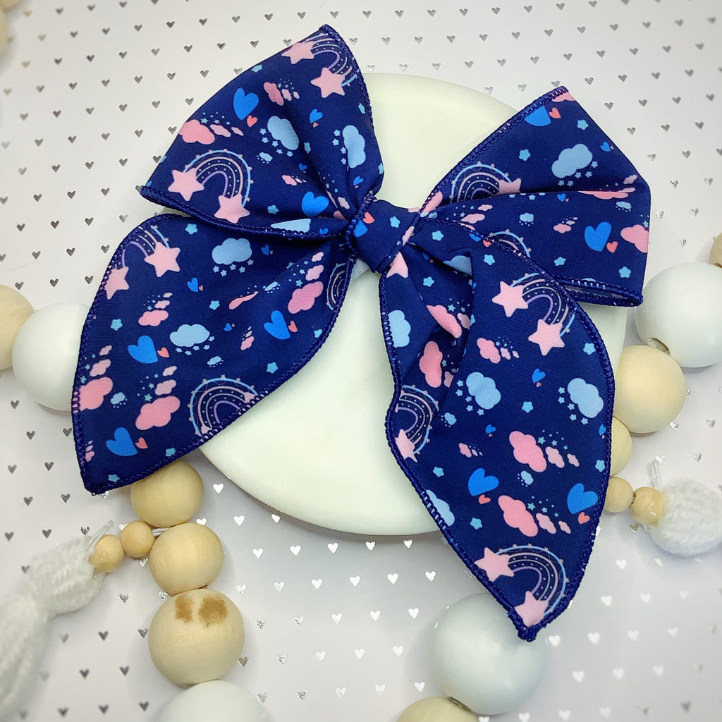 Navy Doodles Rainbows Bow Strip and Scrunchie Collection