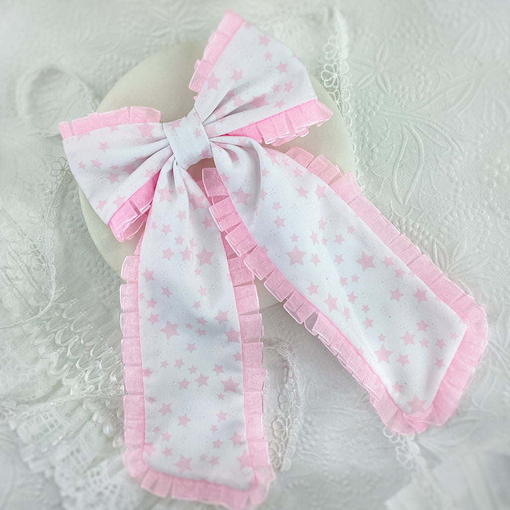 Pink Stars Ruffle Coquette Bow and Scrunchie Collection