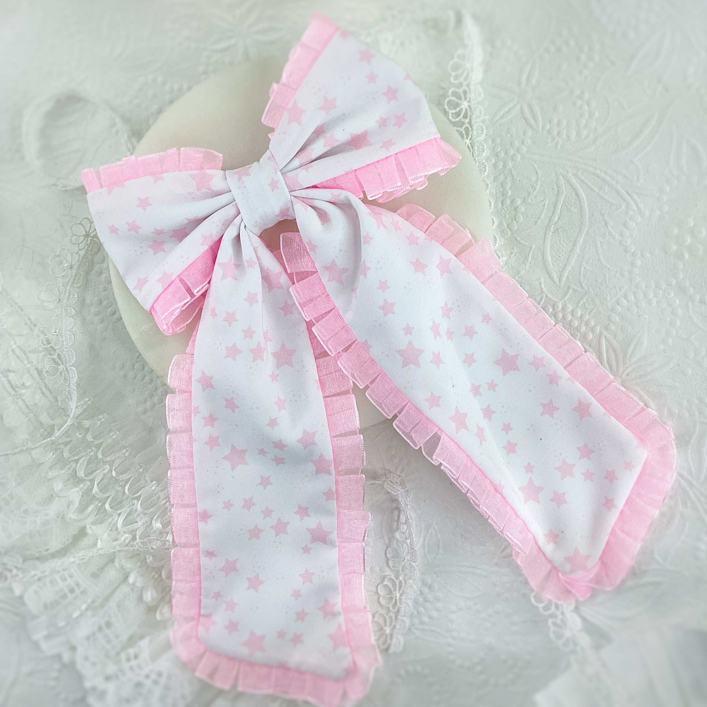 Pink Stars Ruffle Coquette Bow and Scrunchie Collection