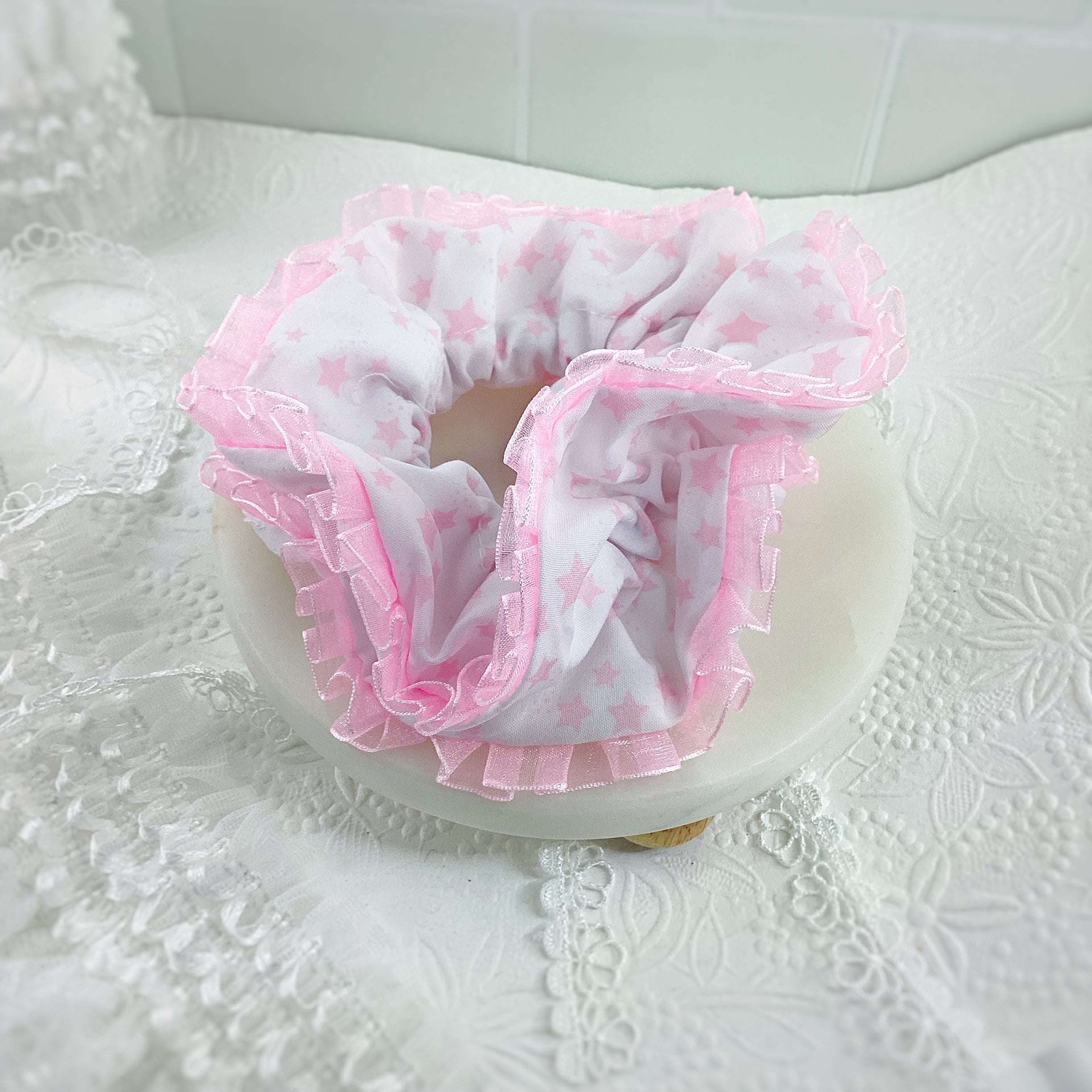 Pink Stars Ruffle Coquette Bow and Scrunchie Collection