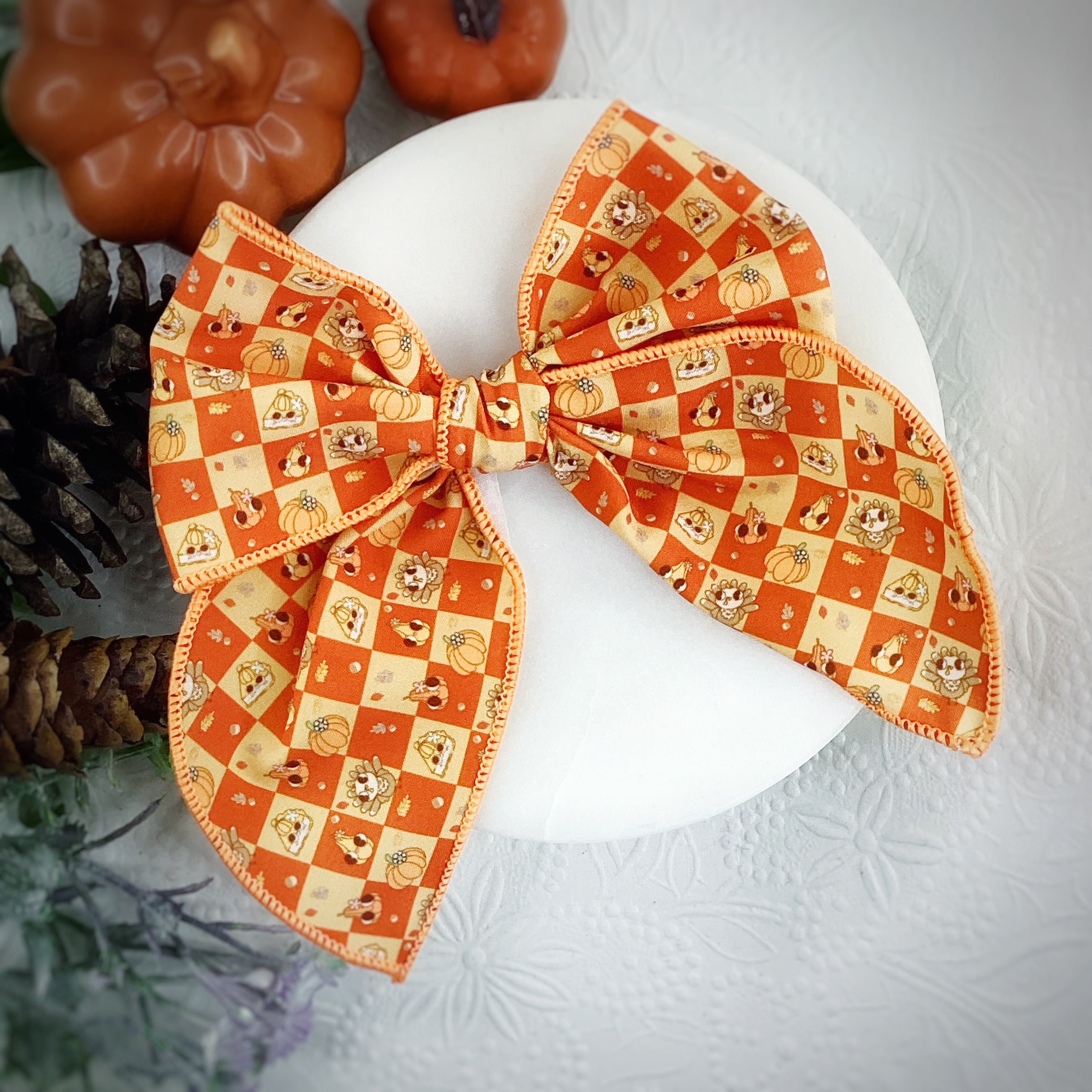 Thanksgiving Checker Bow Strip, Headband and Scrunchie Collection