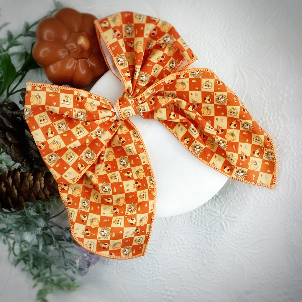 Thanksgiving Checker Bow Strip, Headband and Scrunchie Collection