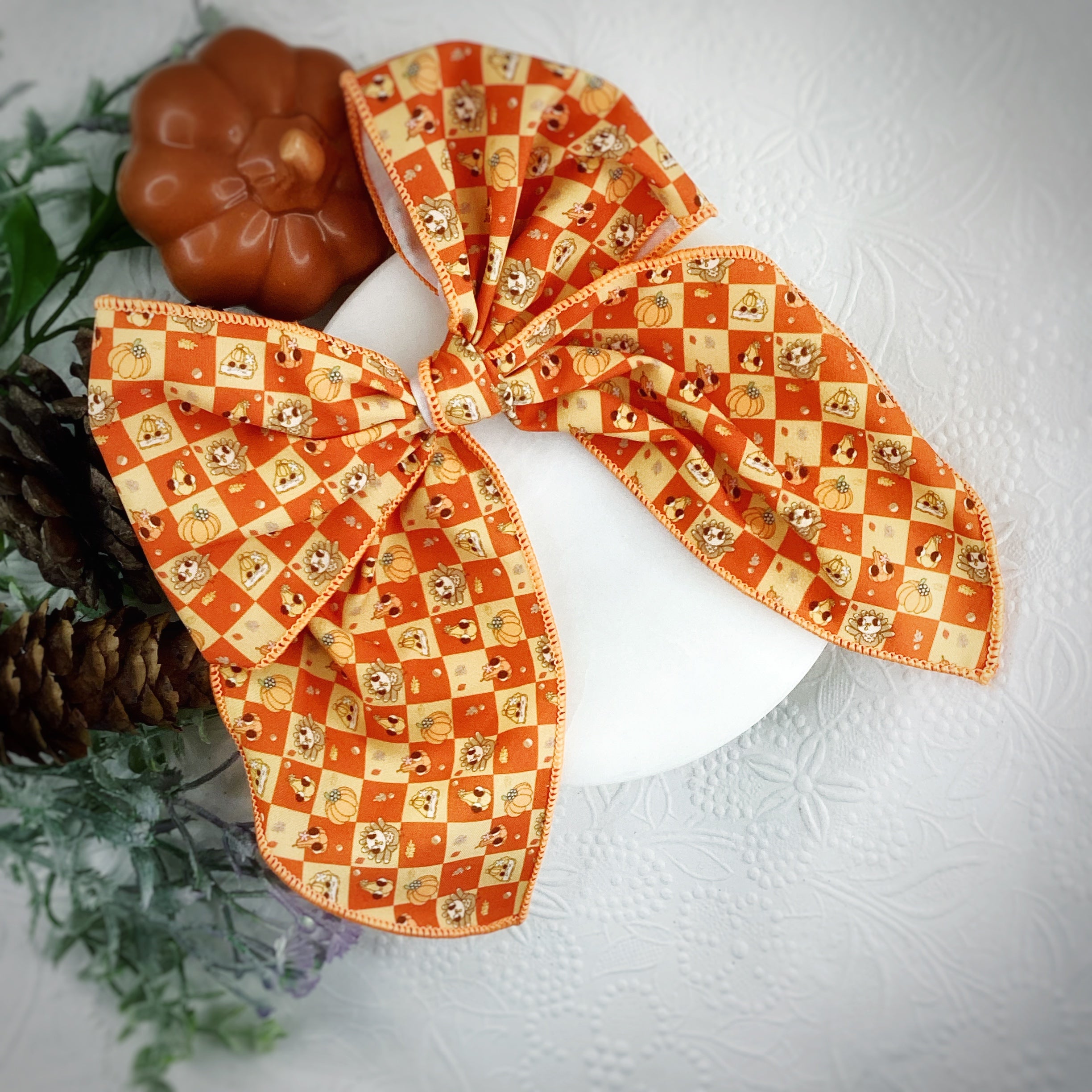 Thanksgiving Checker Bow Strip, Headband and Scrunchie Collection