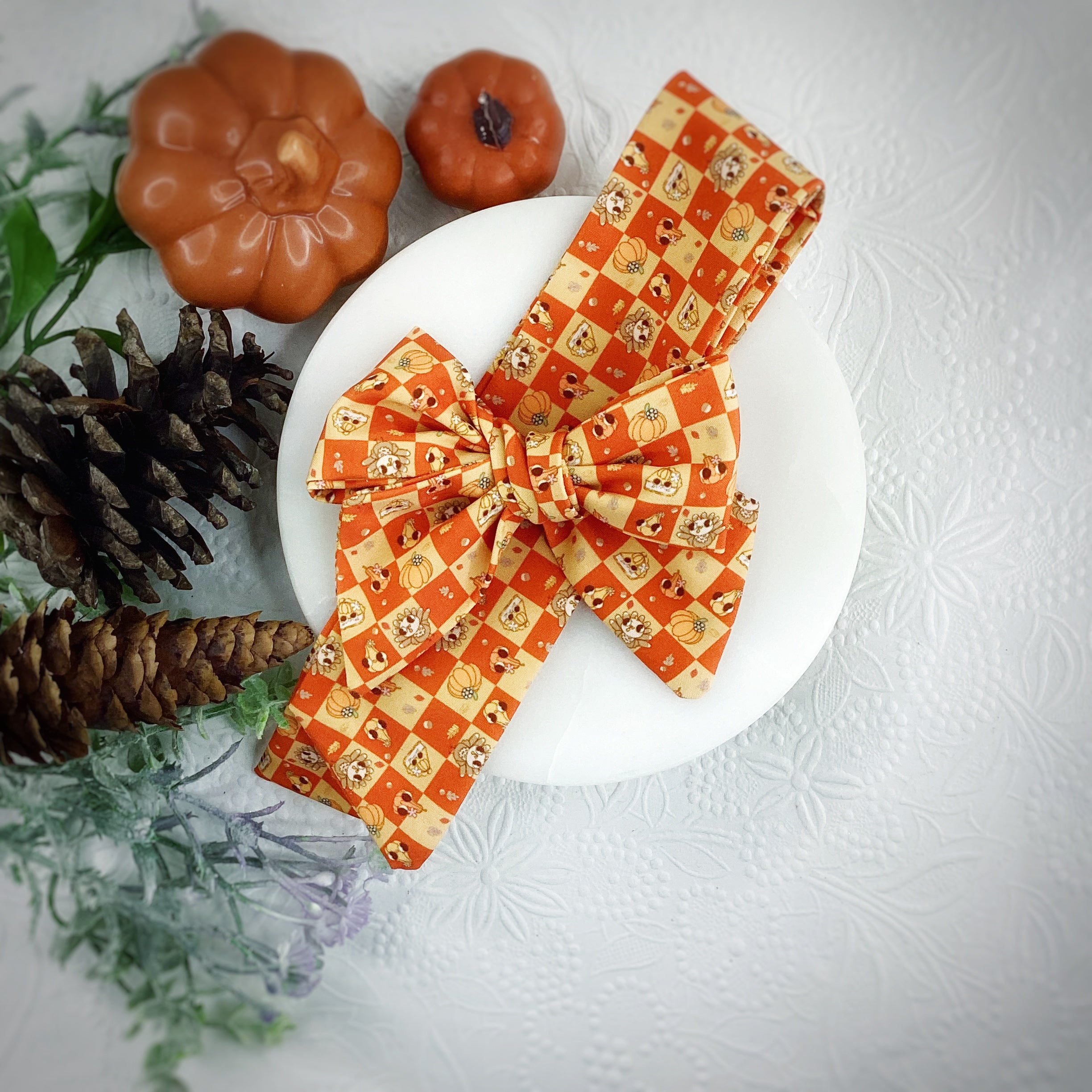 Thanksgiving Checker Bow Strip, Headband and Scrunchie Collection