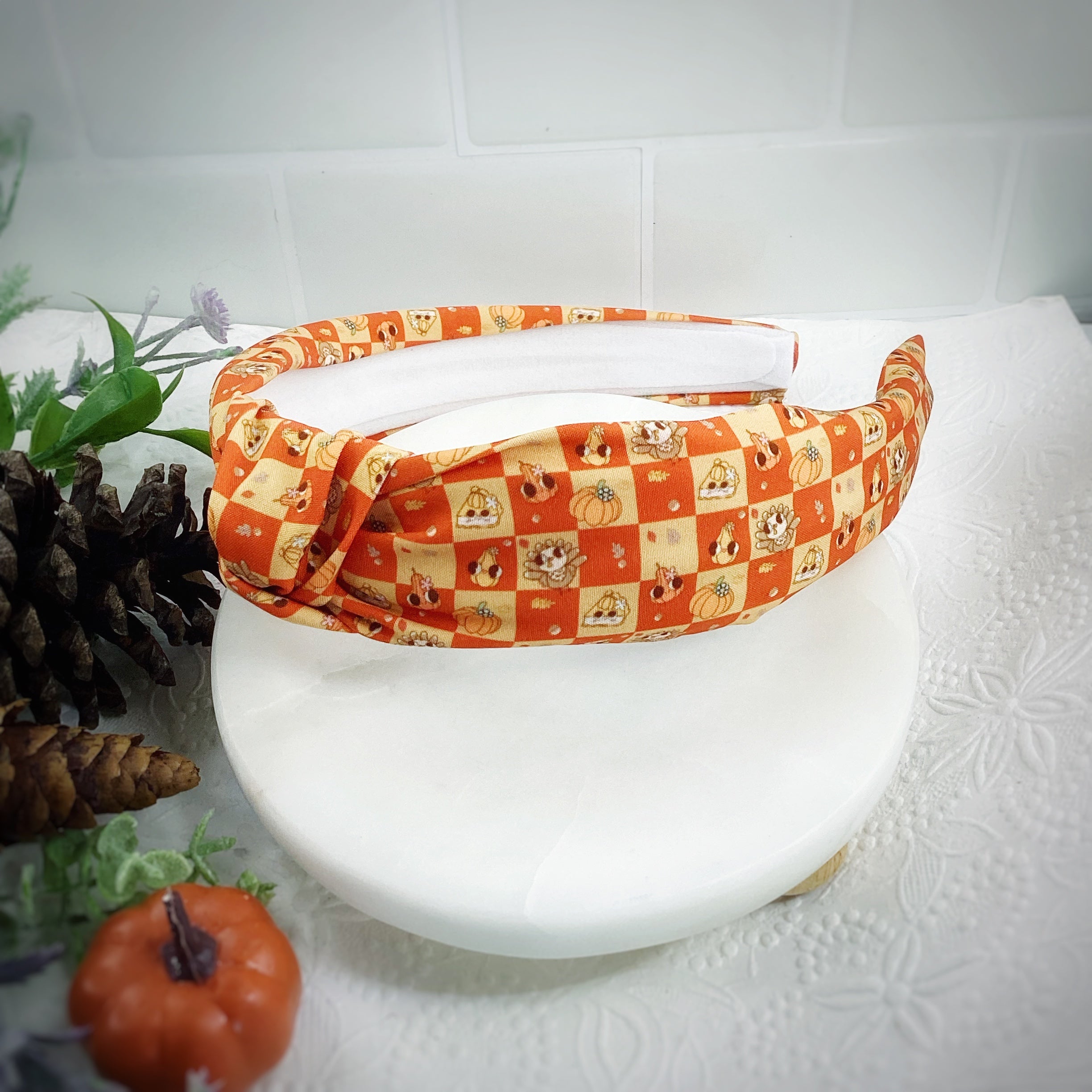 Thanksgiving Checker Bow Strip, Headband and Scrunchie Collection