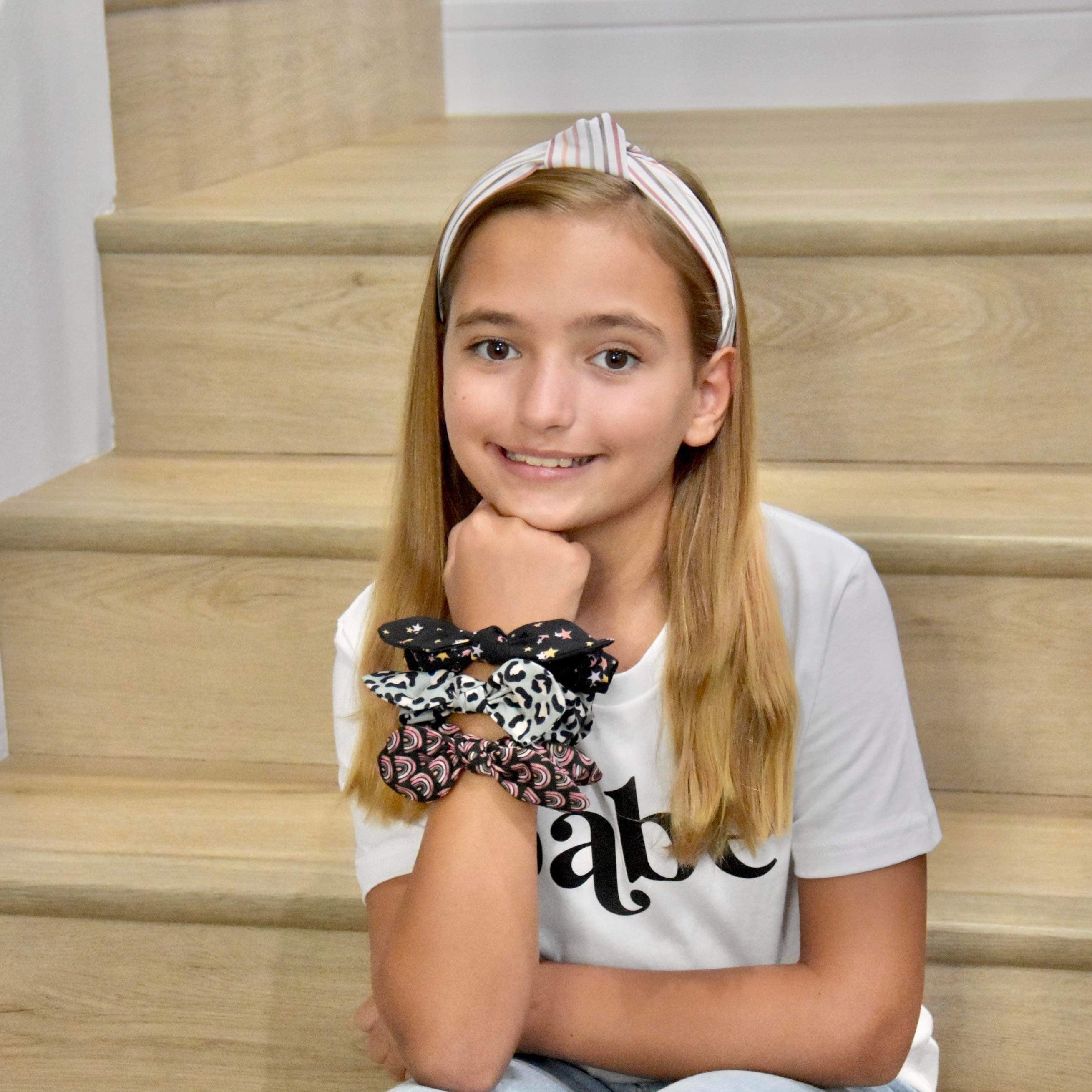 Neutral Multi Stripes Bow Strip, Headband and Scrunchie Collection