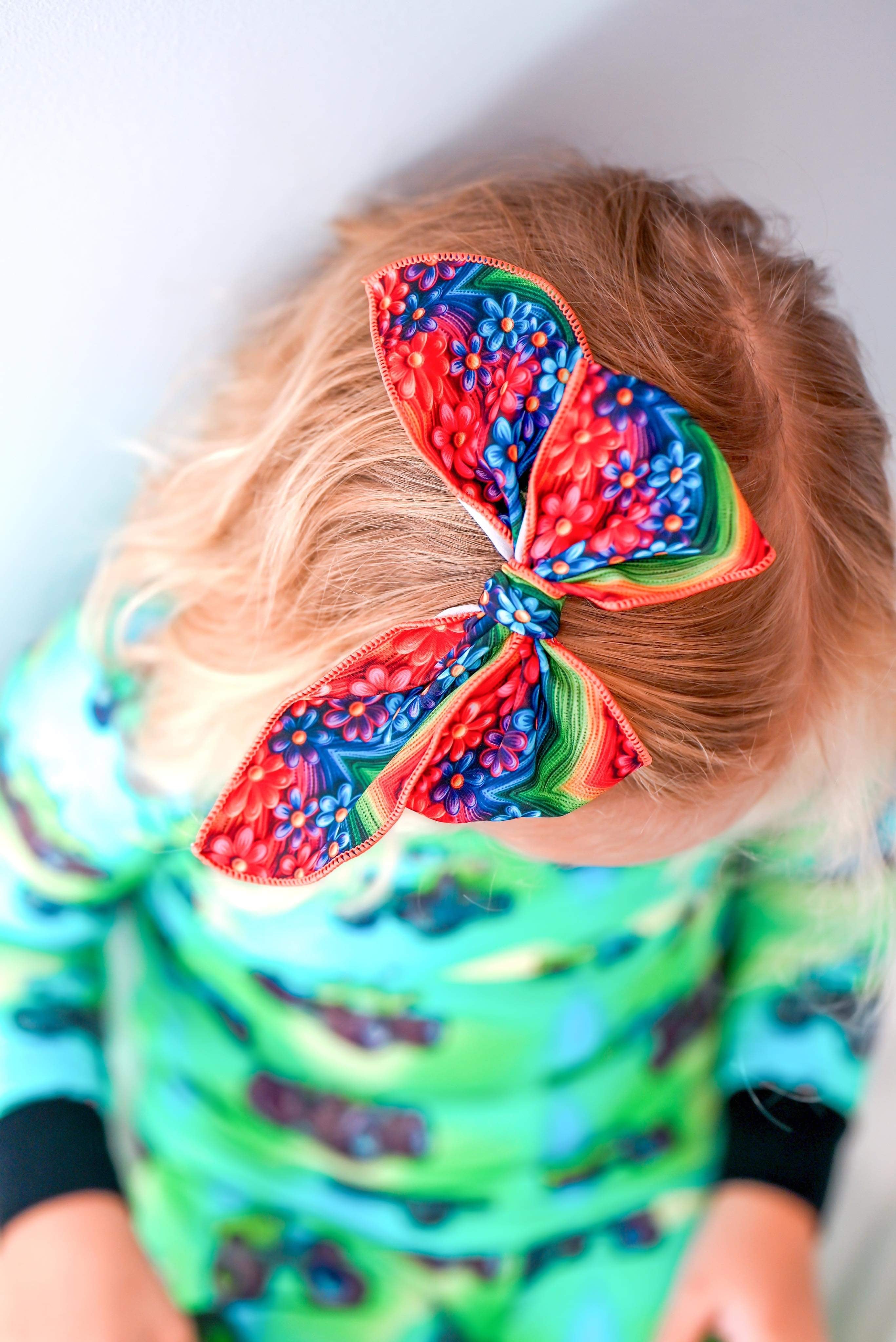 Embroidered-Look Floral Rainbows Bow Strip, Headband and Scrunchie Collection
