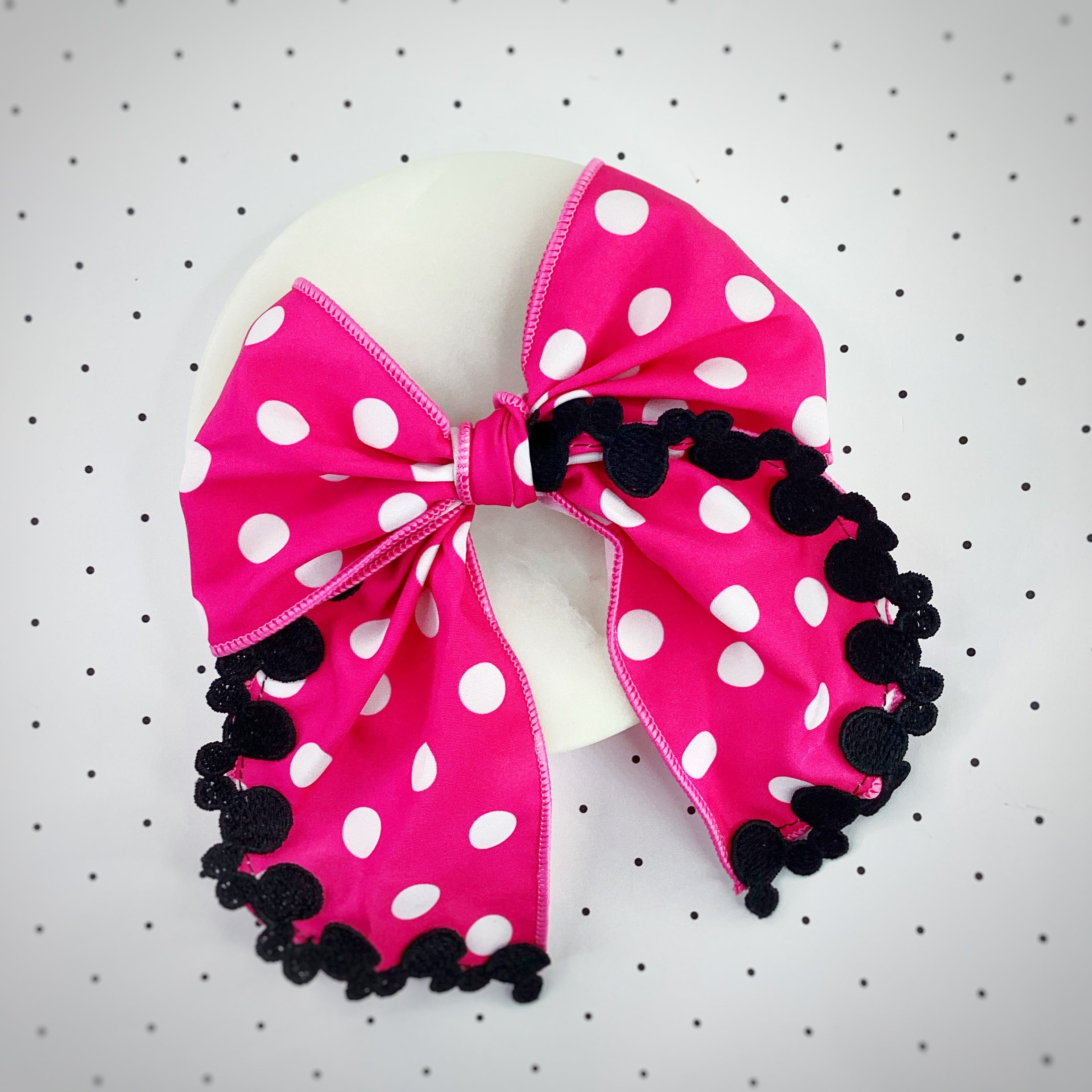 Pink Polka Dot Mouse Bow Strip, Headband and Scrunchie Collection