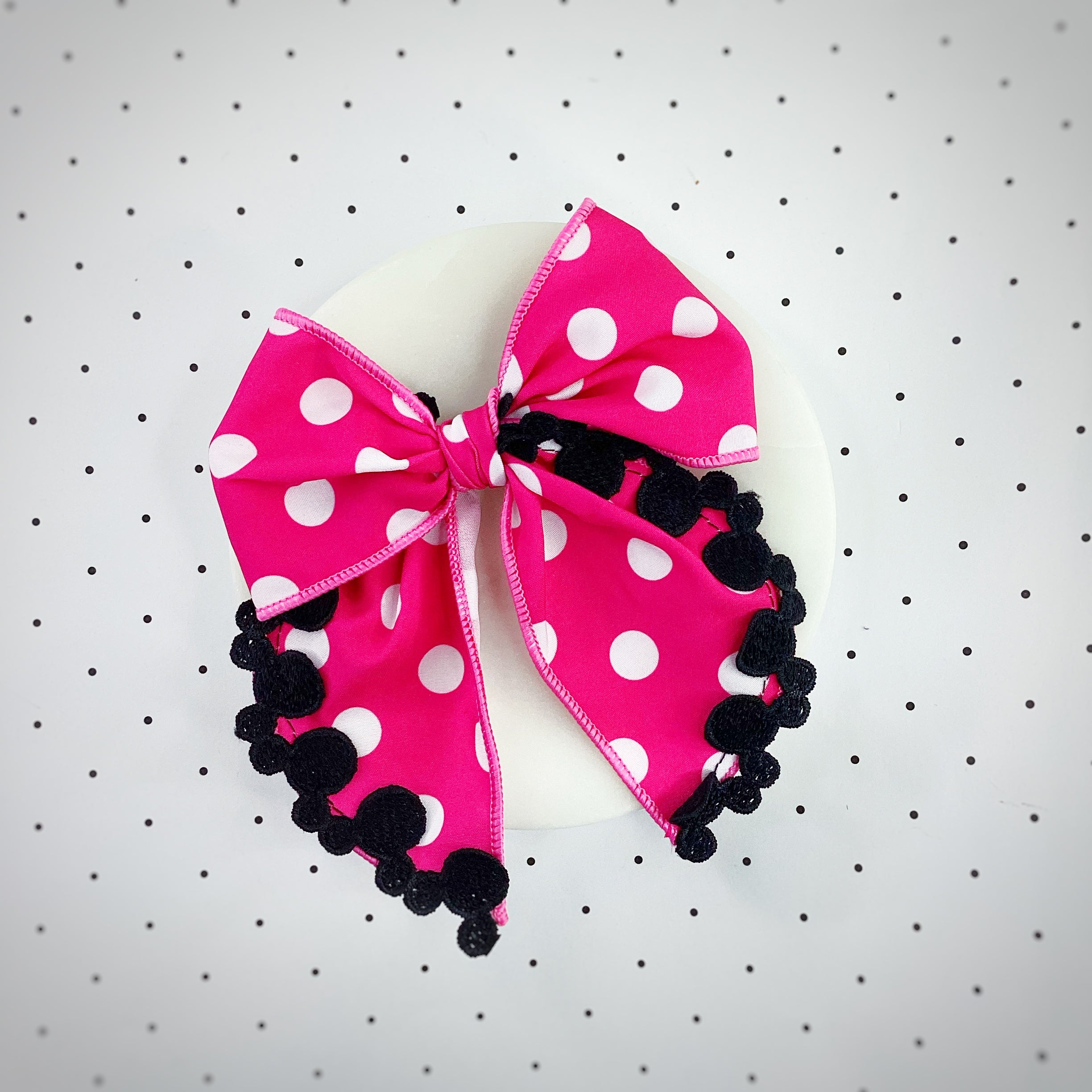 Pink Polka Dot Mouse Bow Strip, Headband and Scrunchie Collection