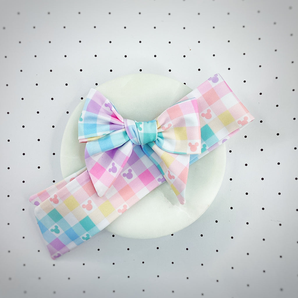 Mouse Pastel Gingham Bow Strip, Headband and Scrunchie Collection